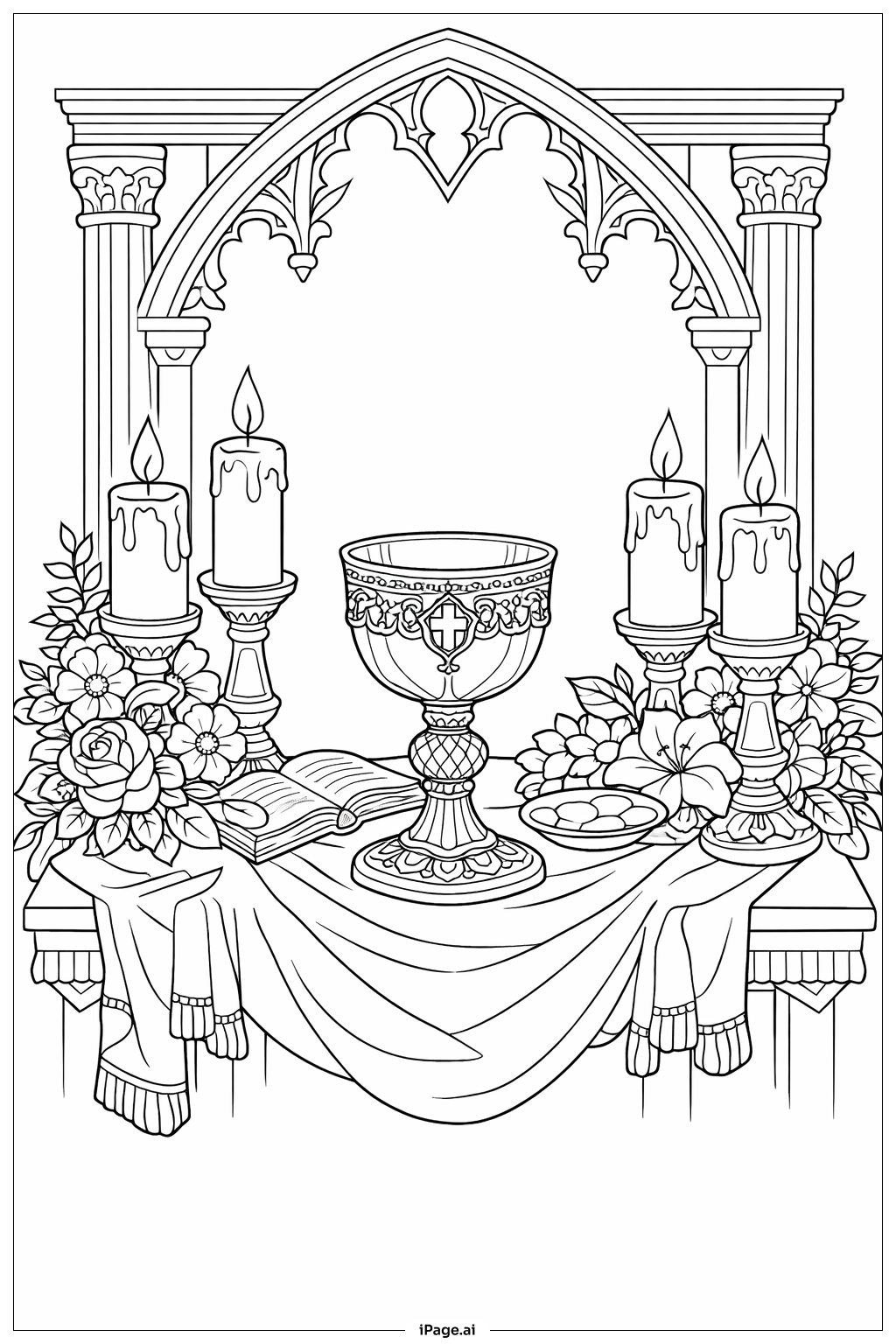 Trang tô màu Bàn Thờ Trang Trọng Ngày Thứ Năm Thánh Với Chén Thánh 