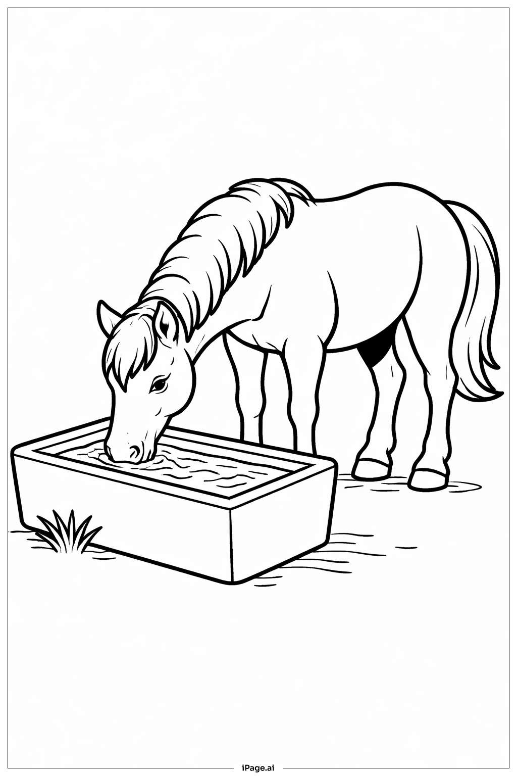Horse At Water Trough Coloring Page