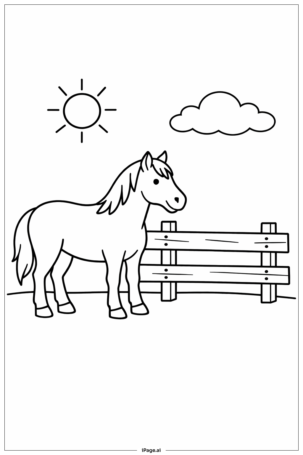  围栏旁的马填色页 