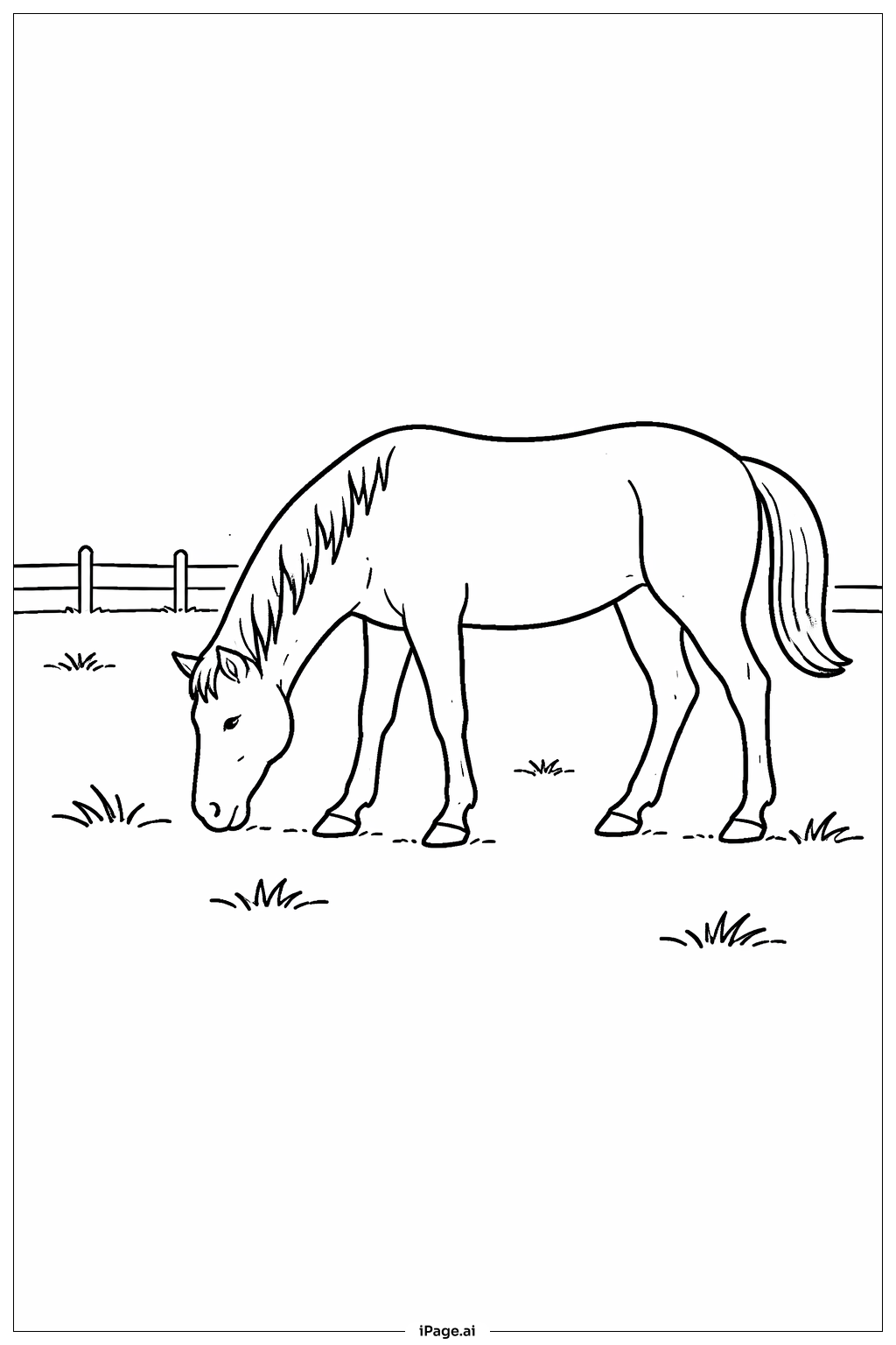 Horse Grazing Field Coloring Page