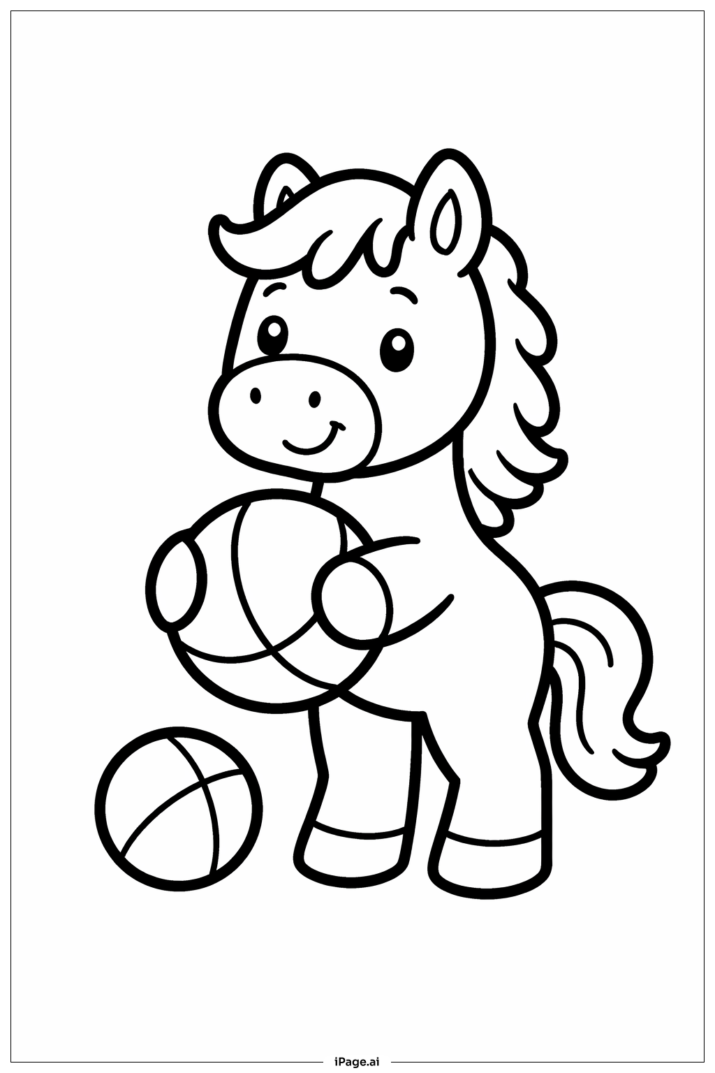 Horse Holding Ball Coloring Page