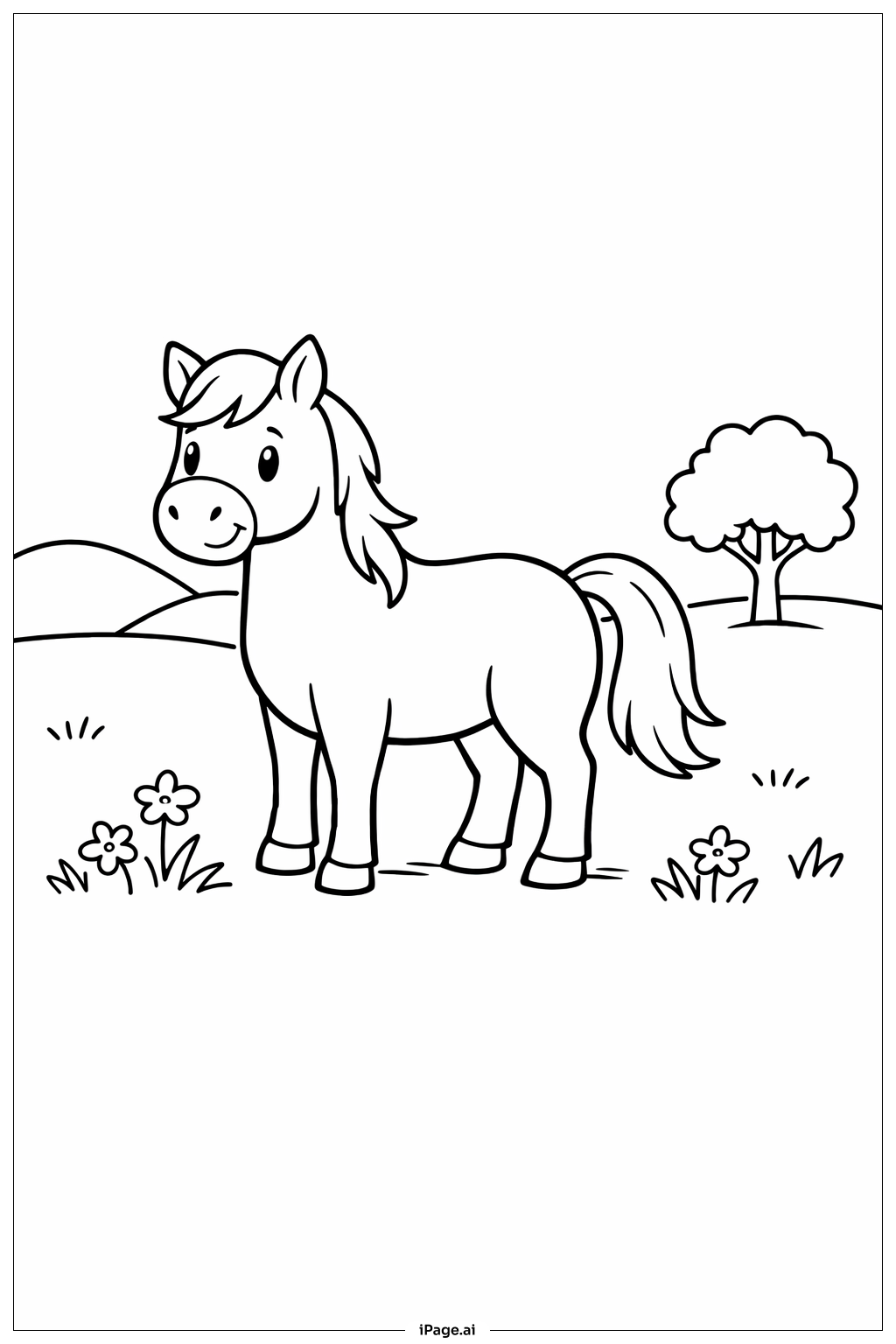  Horse in a Meadow Coloring Page 