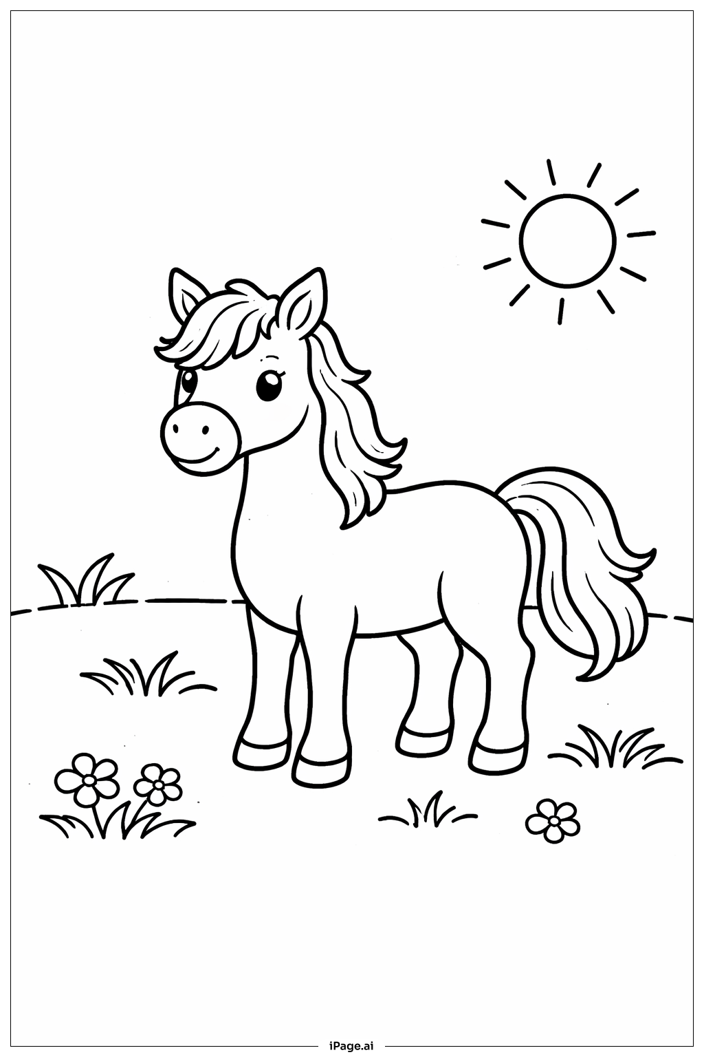 Horse In Meadow Coloring Page