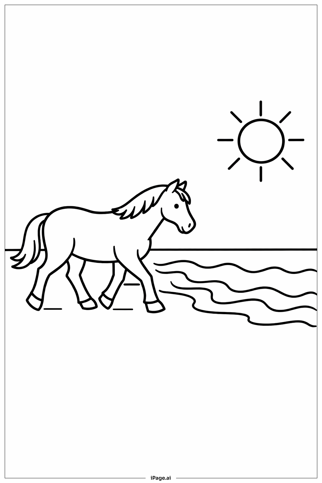 Horse On Beach Coloring Page