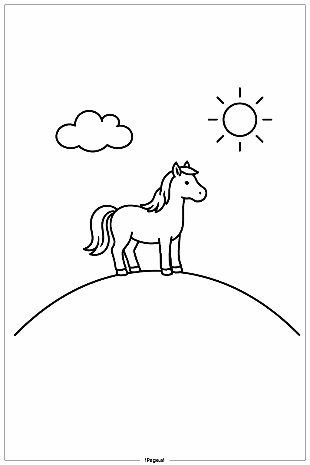 Horse On Hill Coloring Page