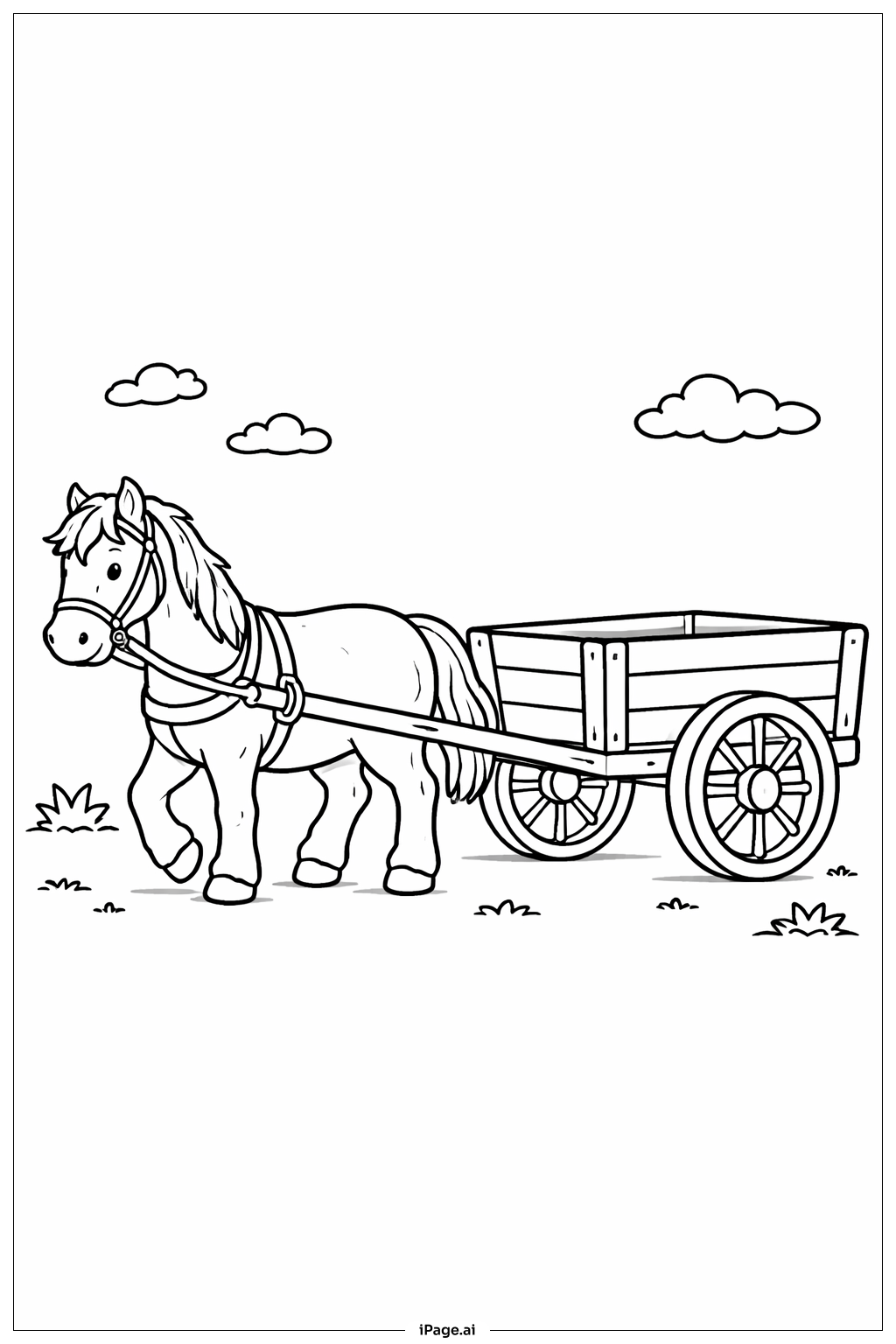 Horse Pulling Cart Coloring Page