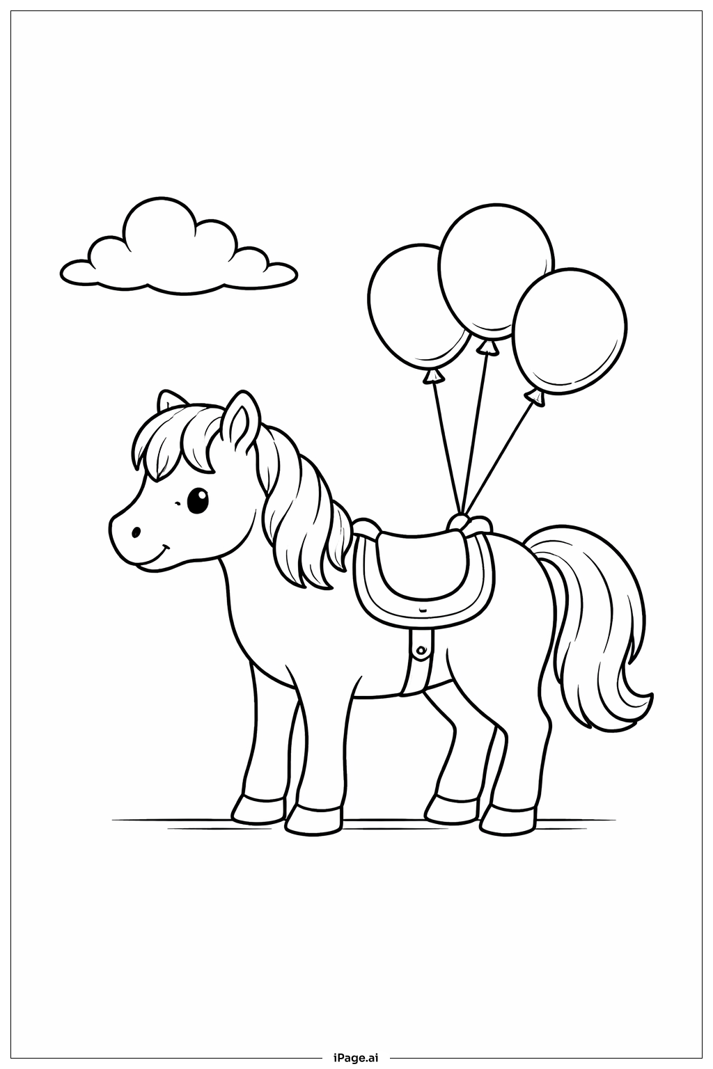 Horse With Balloons Coloring Page