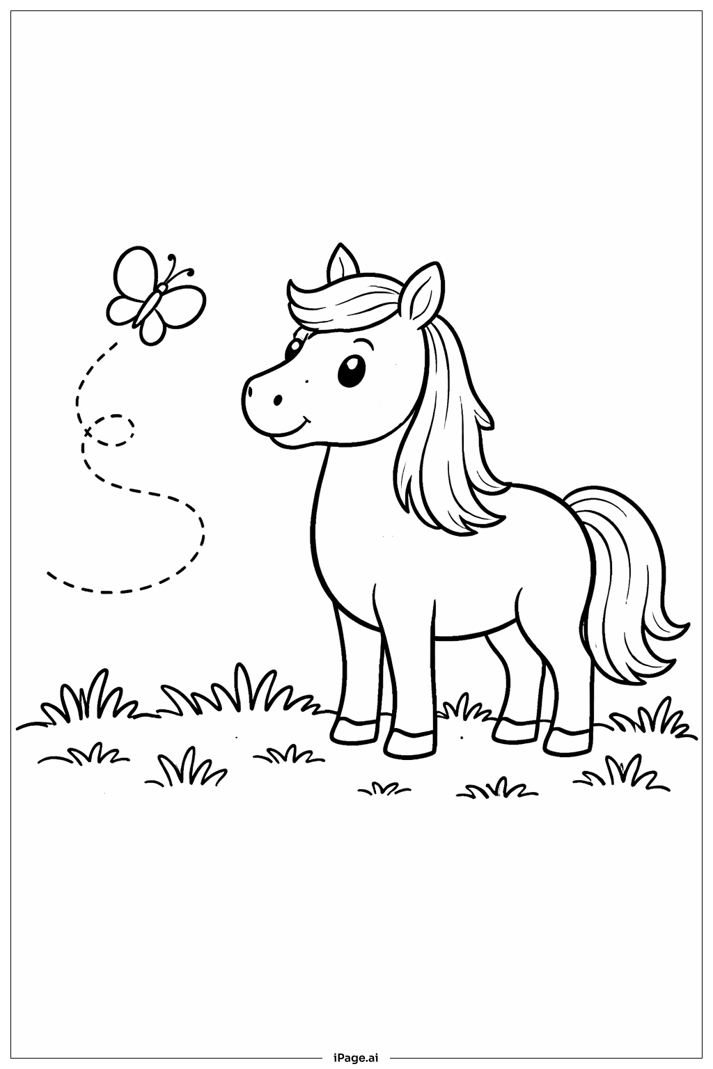 Horse With Butterfly Coloring Page