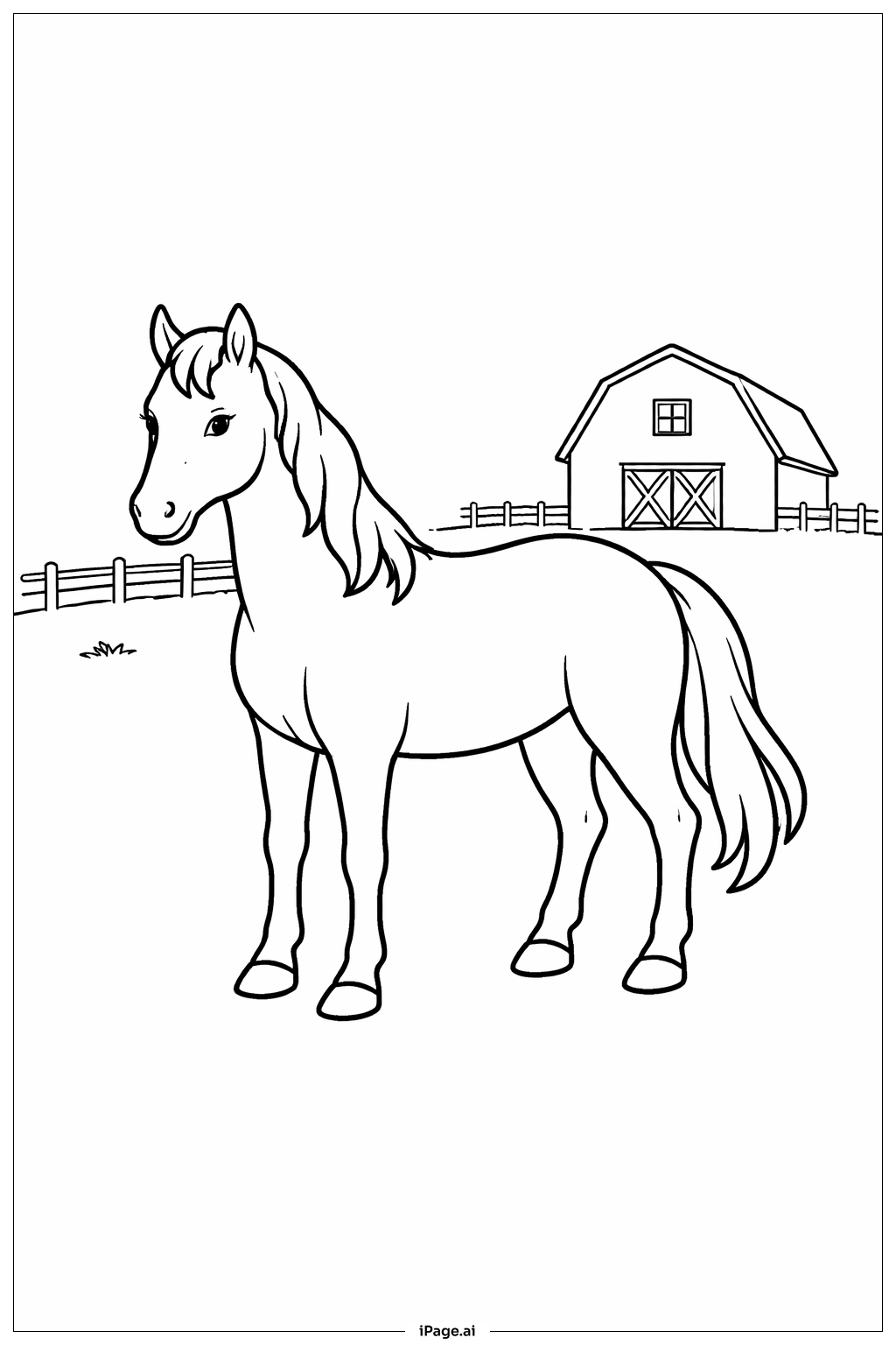 Horse With Farm Background