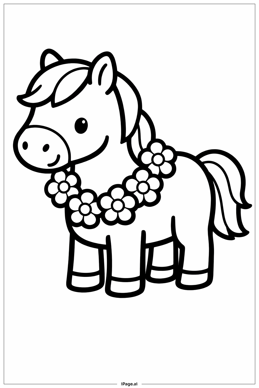 Horse With Flower Garland Coloring Page