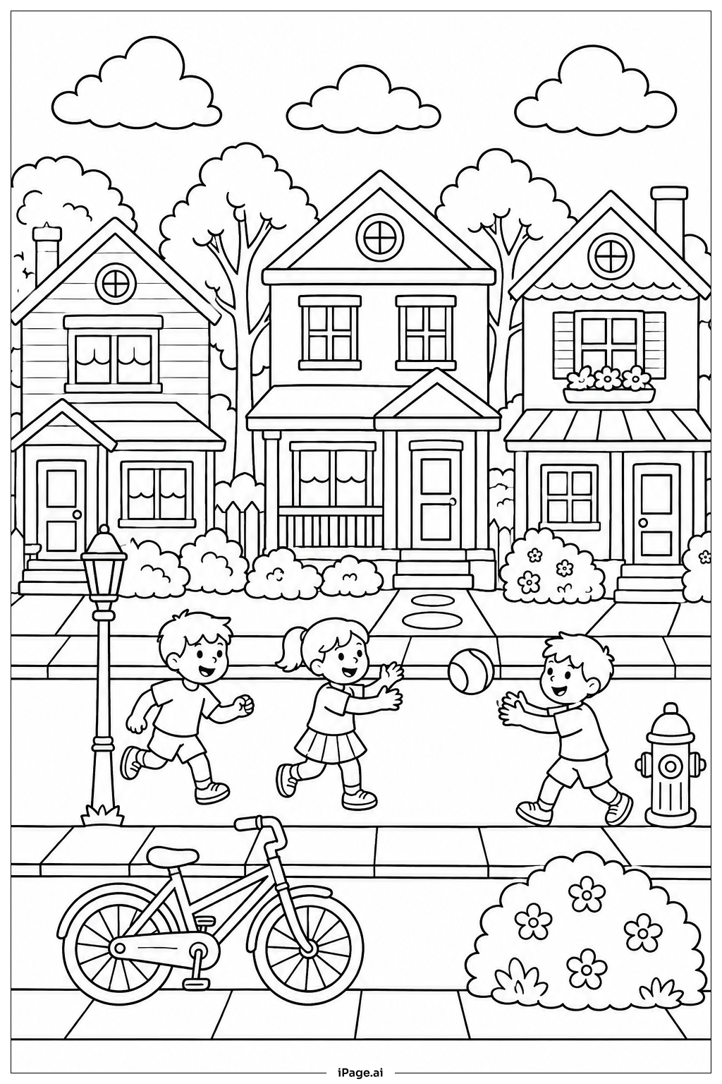 住宅街の塗り絵ページ