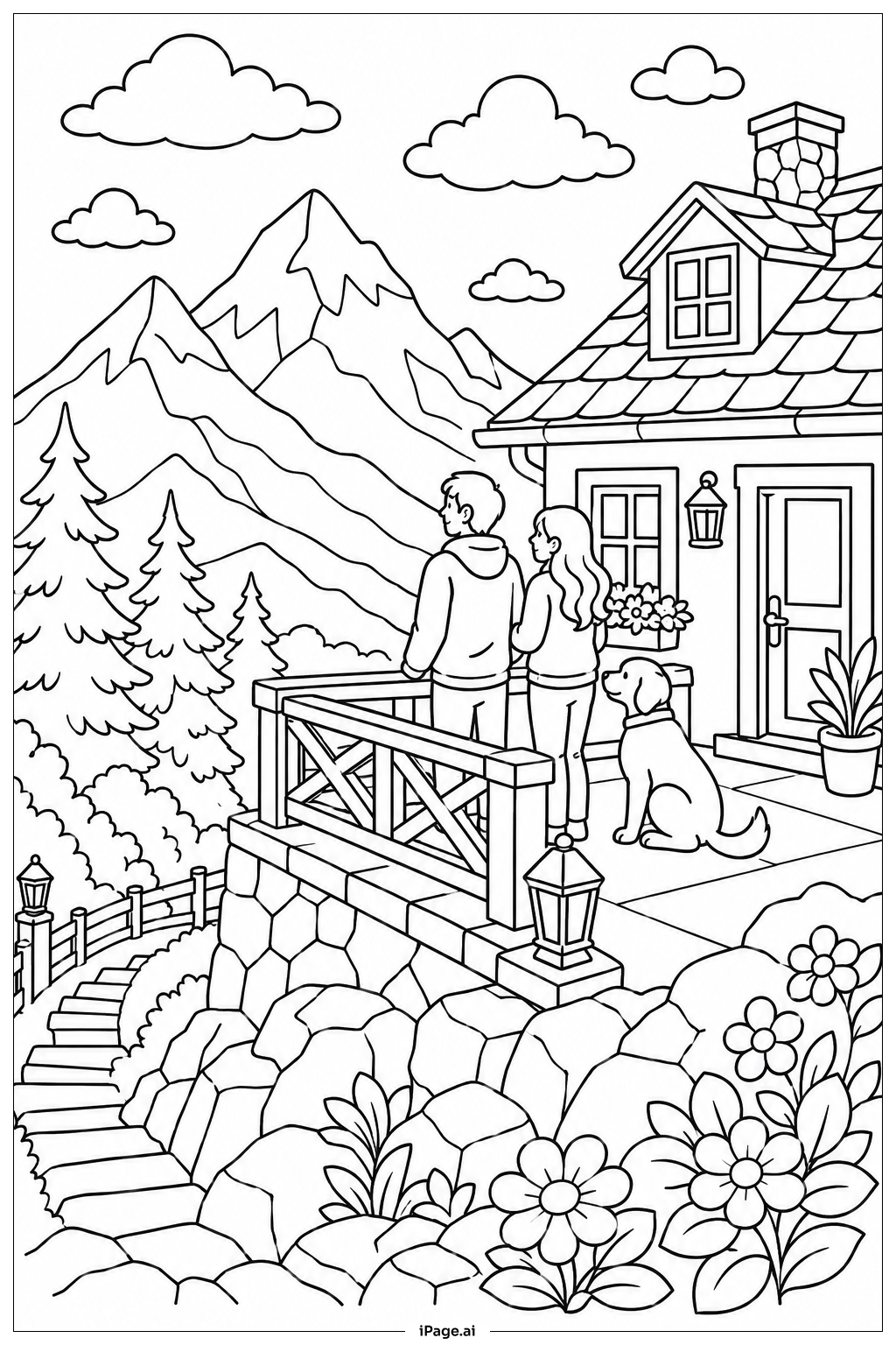 Haus auf dem Berg Ausmalseite