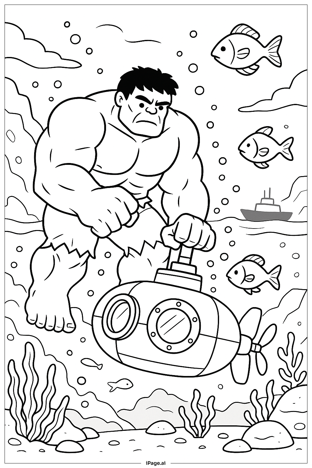  浩克水下场景填色页 