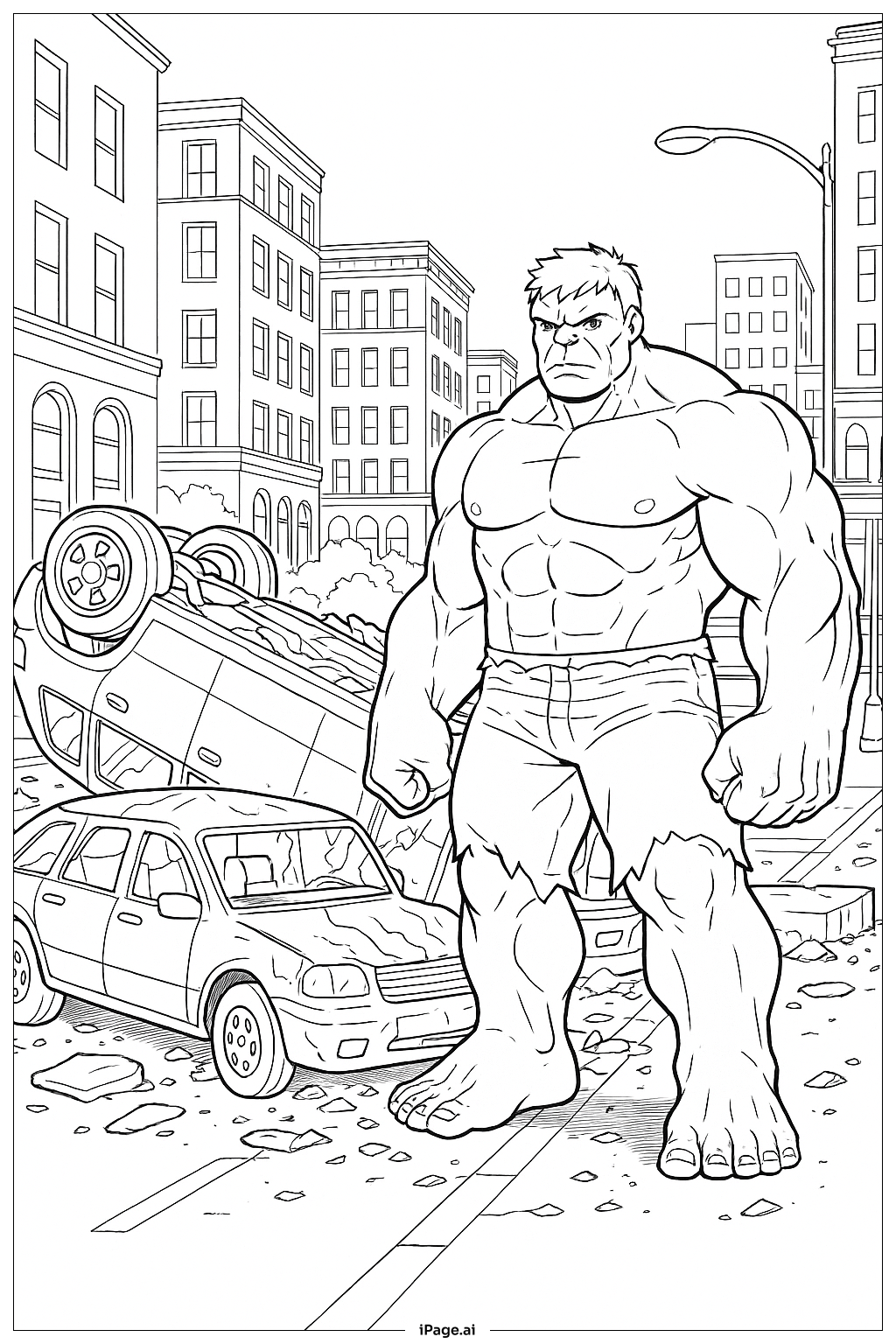  带车辆的绿巨人填色页 