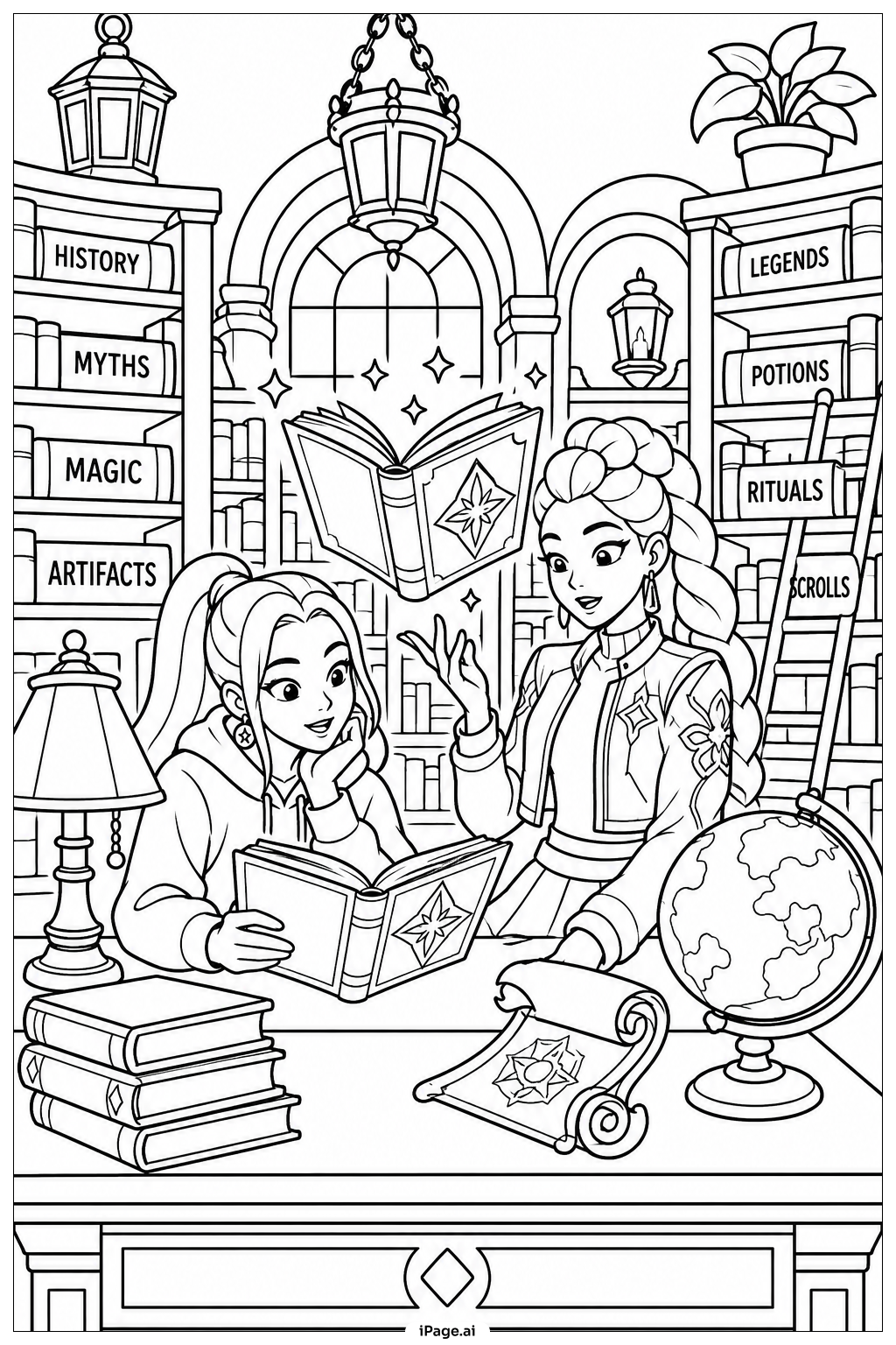 Huntrix Magical Library Coloring Page