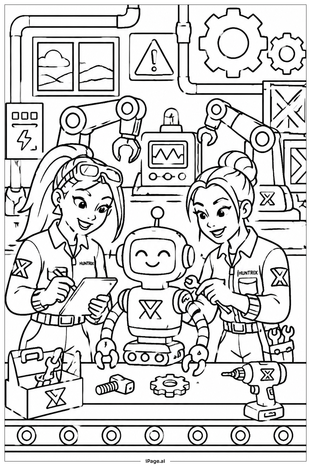 Huntrix Robot Factory Coloring Page