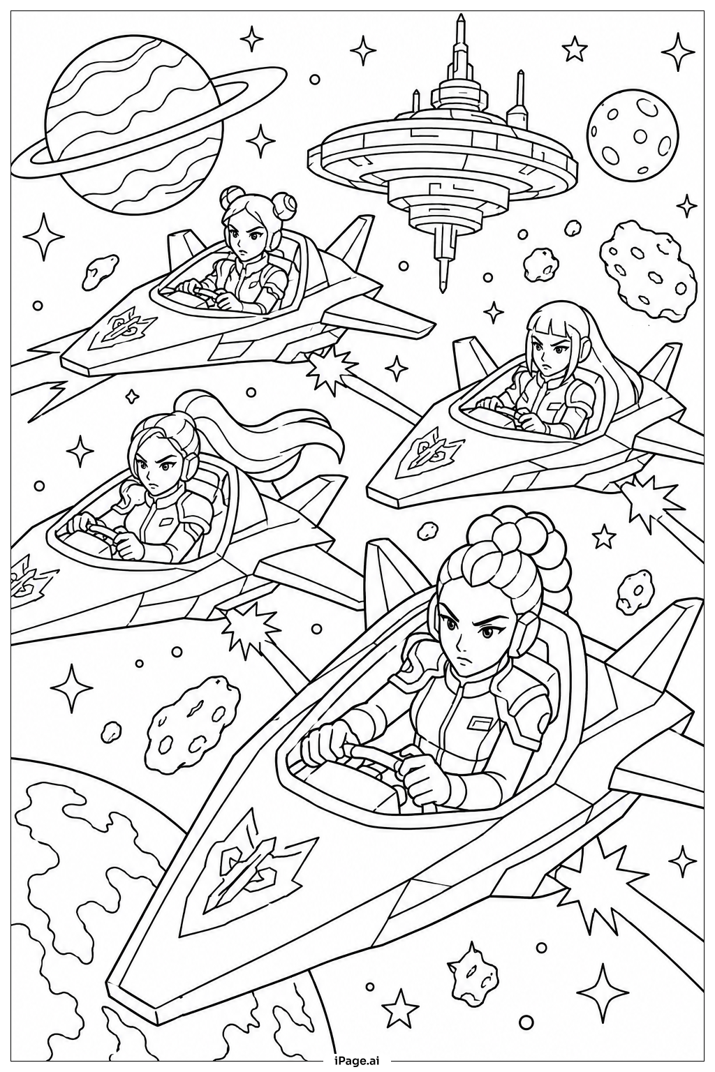  Página para colorear de Huntrix Space Battle 