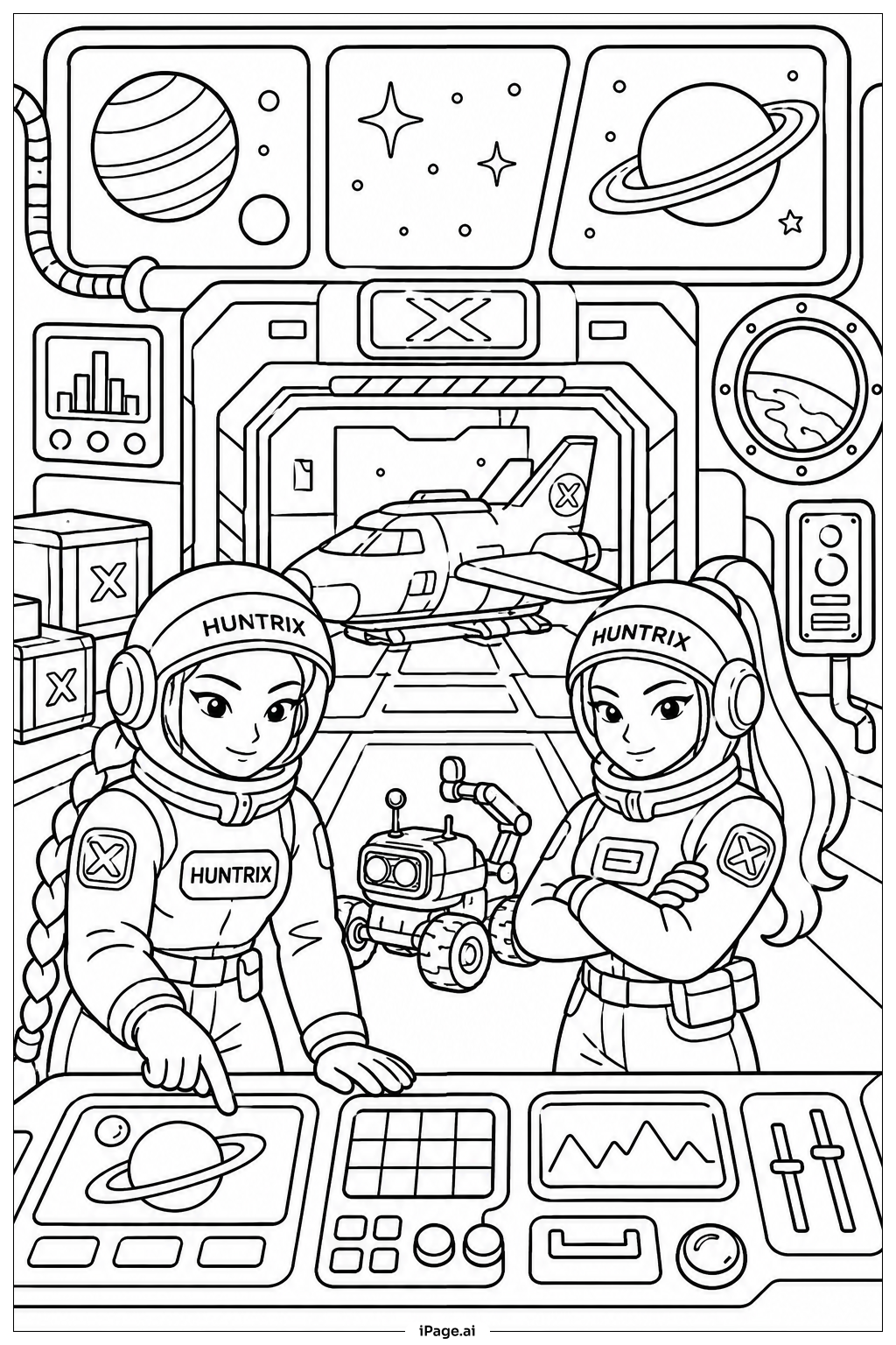 Huntrix Space Station Mission Coloring Page