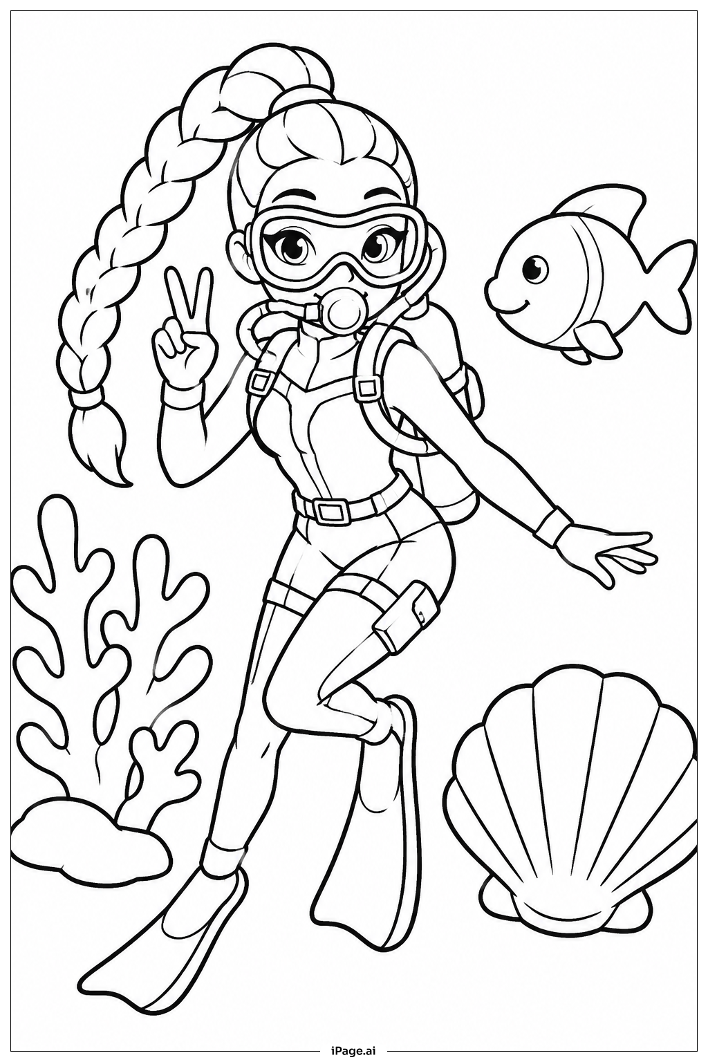  Página para colorir de Huntrix Recife Subaquático 