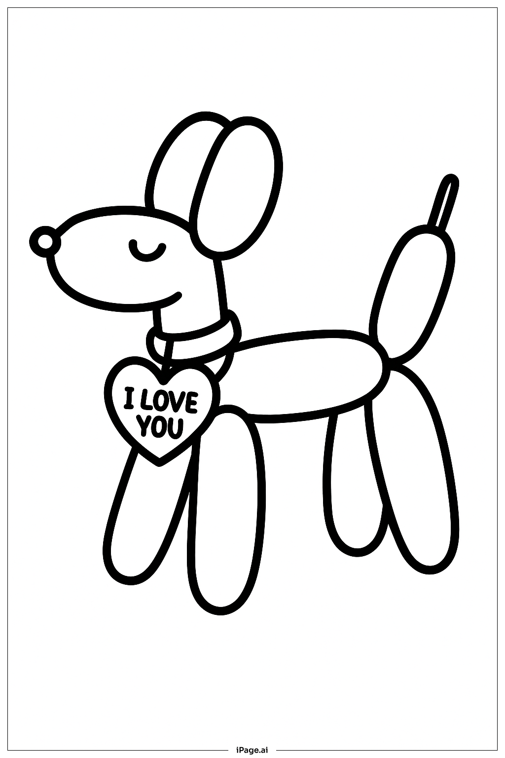 Página para colorir de Cachorro de Balão Eu Te Amo