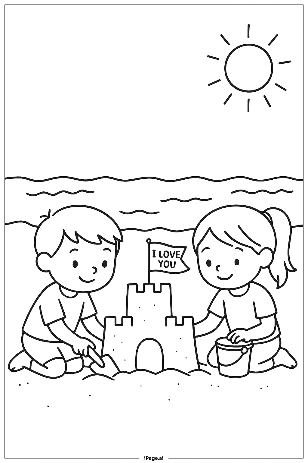 Página para colorear de Día de Playa Te Amo