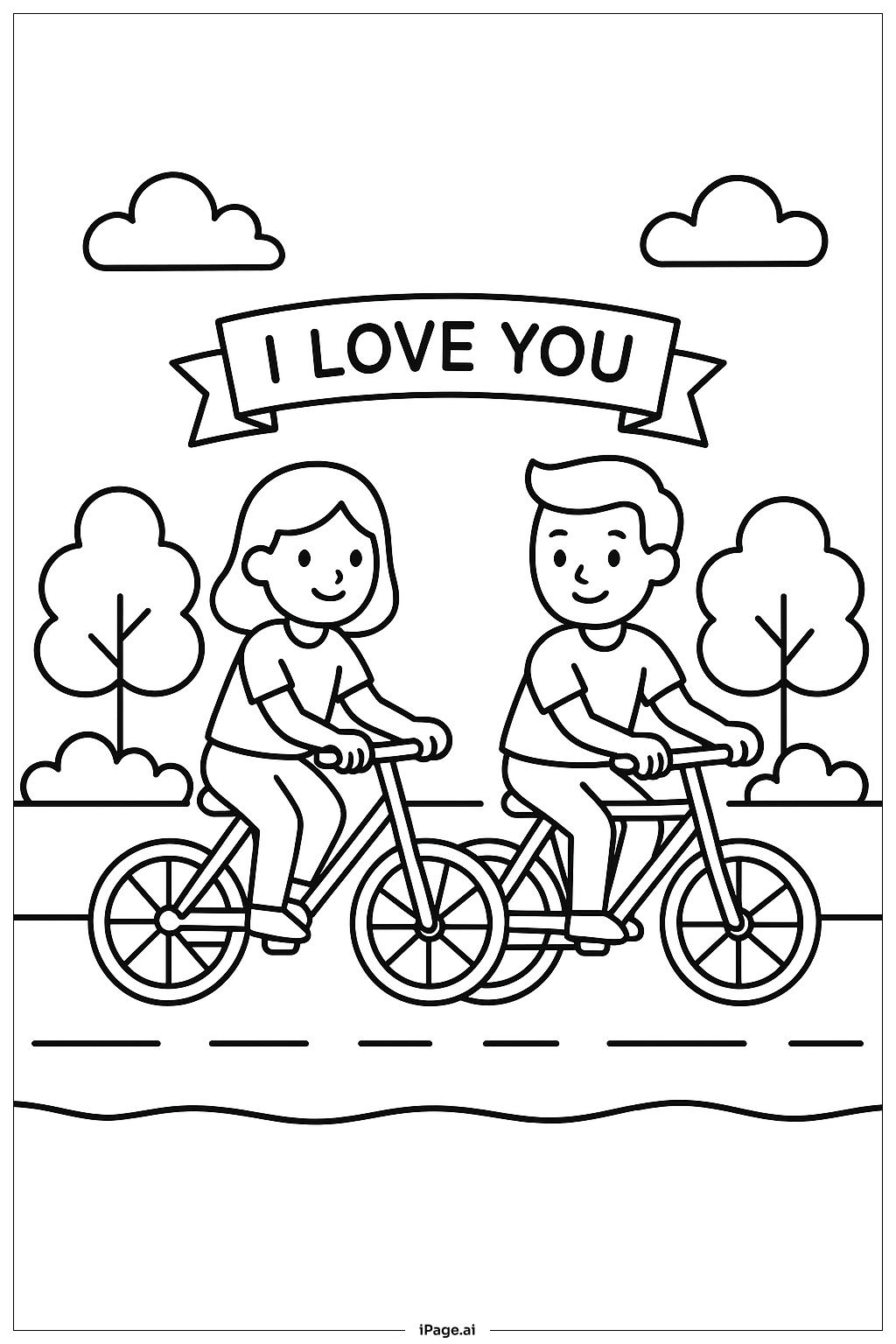 Página para colorear de Me encanta tu paseo en bicicleta 