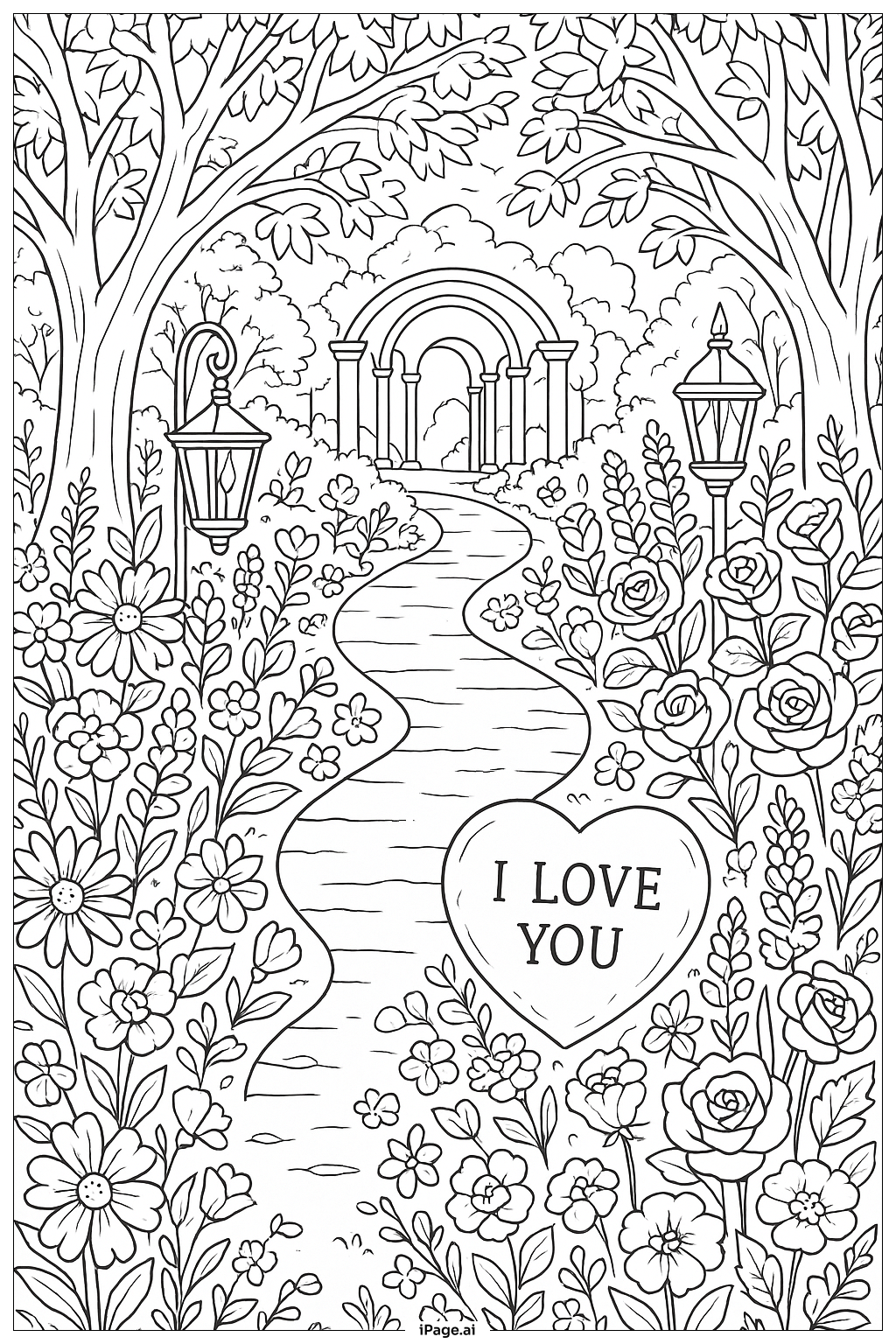  Página para colorear de Te Amo Jardín Encantado 