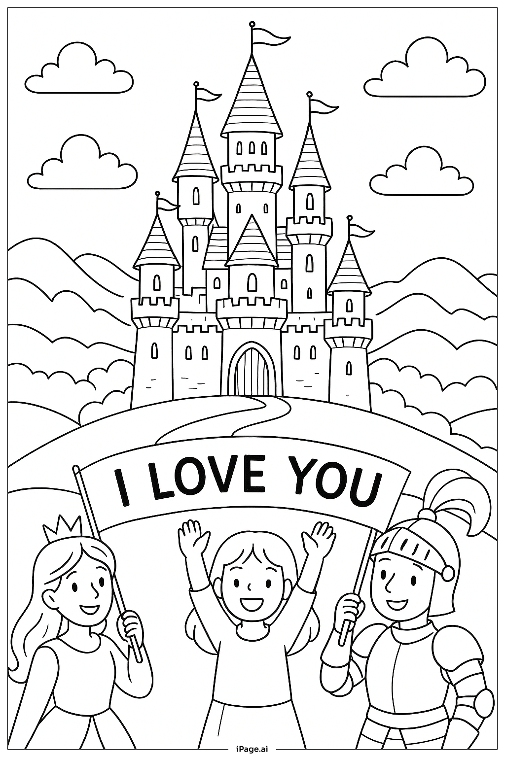I Love You Family Portrait Coloring Page Free PDF PNG Printable 