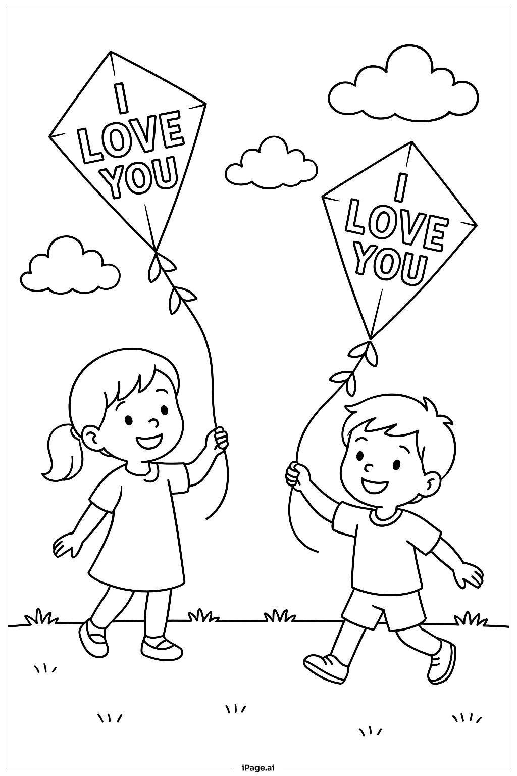  我愛你放風箏著色頁 