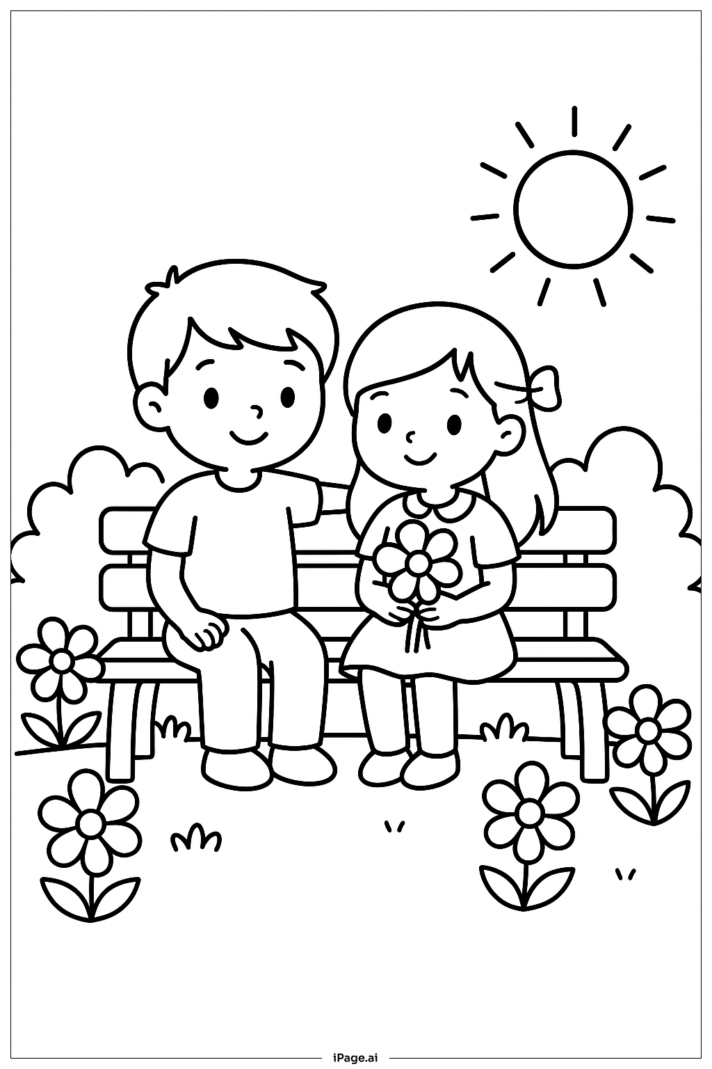 Página para colorear de Banco de Jardín Te Amo
