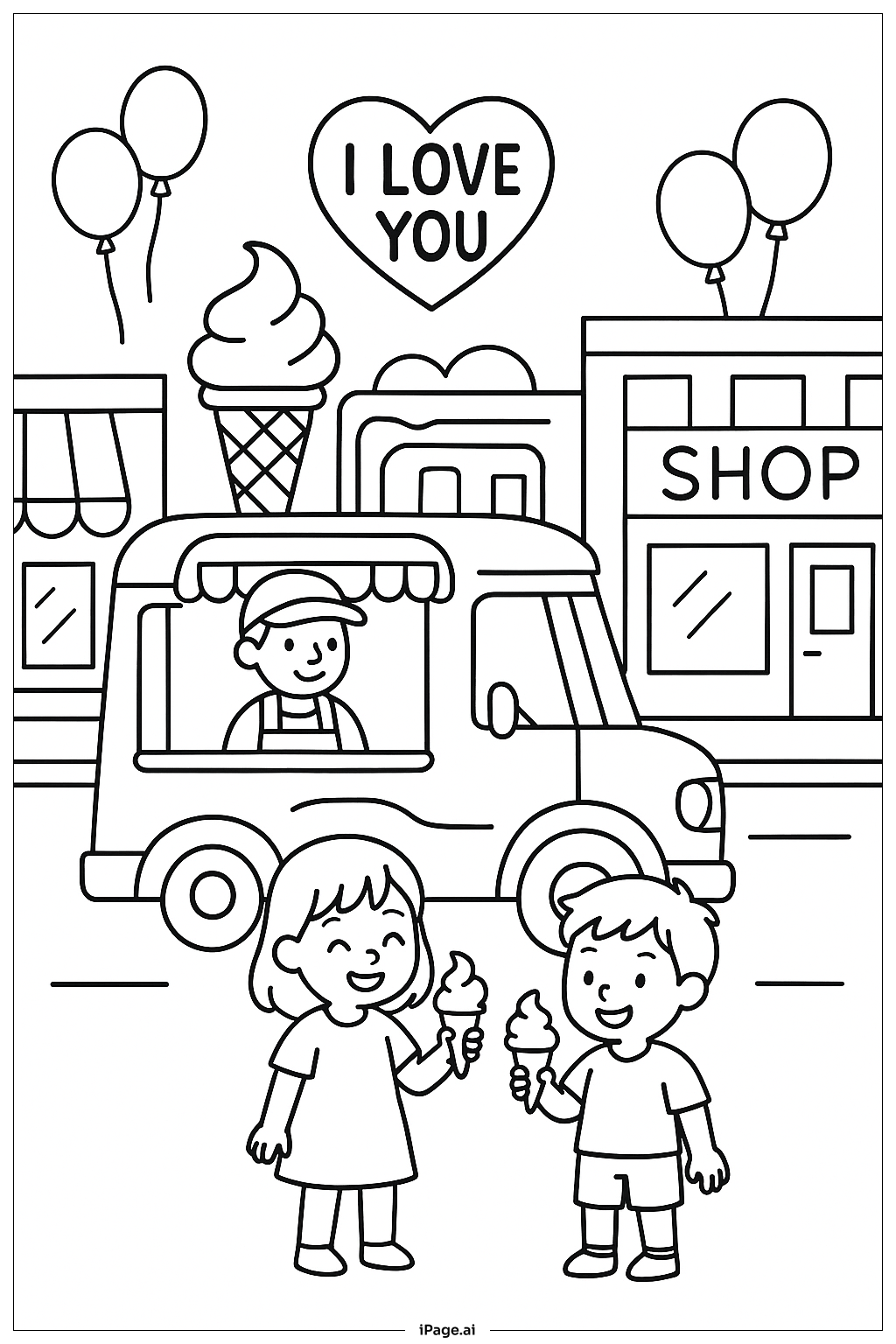 I Love You Ice Cream Truck Coloring Page 