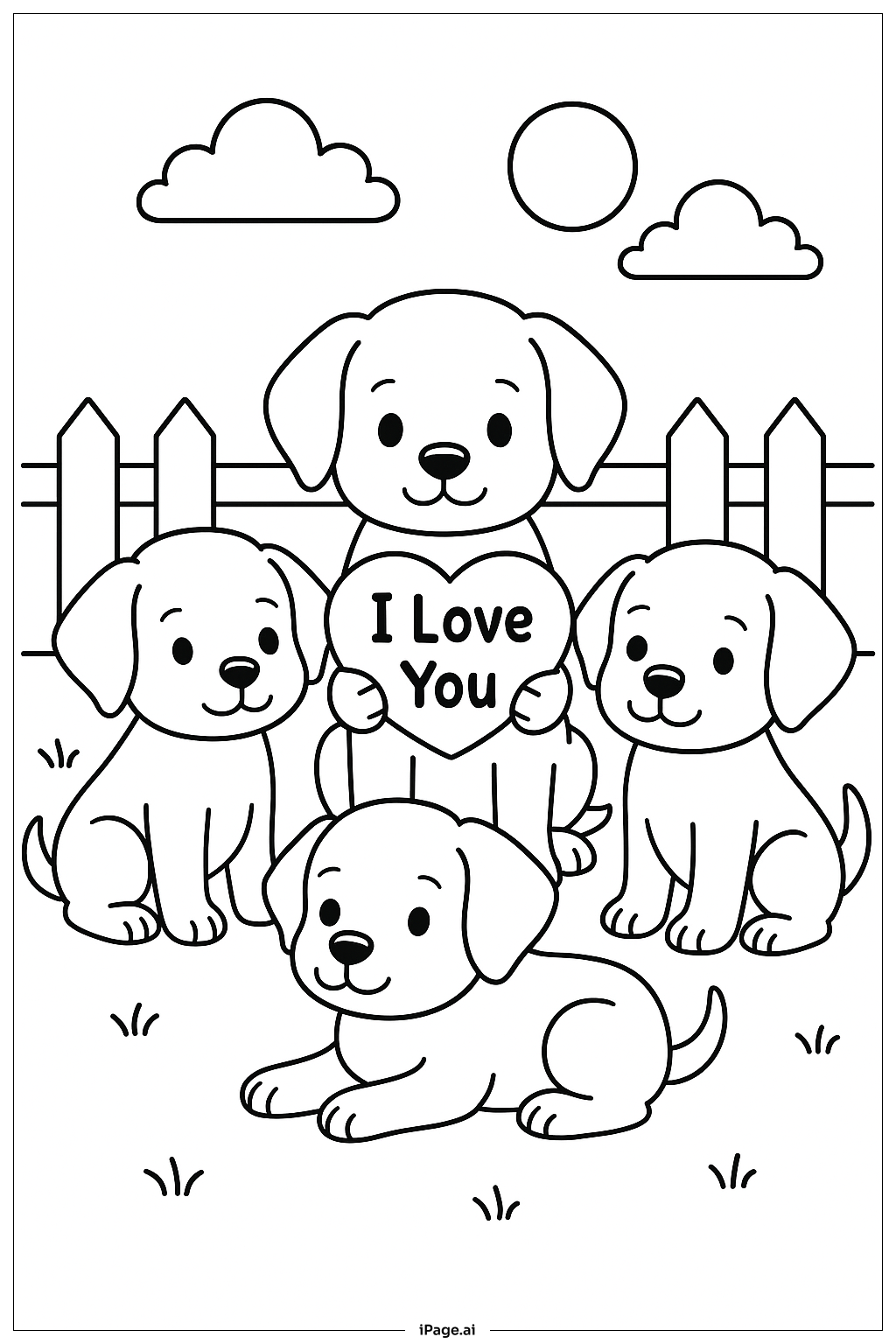  我愛你小狗家庭著色頁 