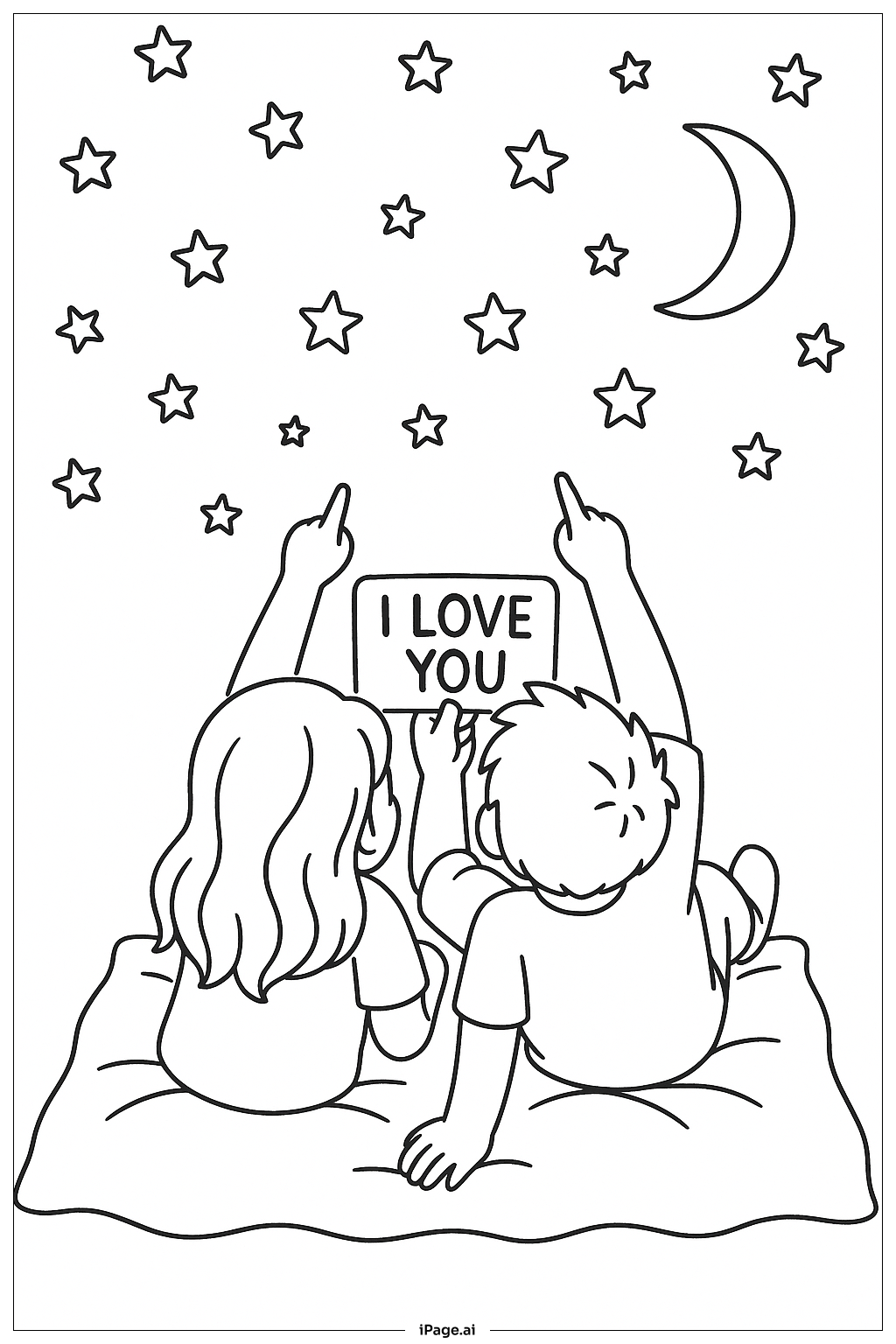  我爱你，仰望星空填色页 