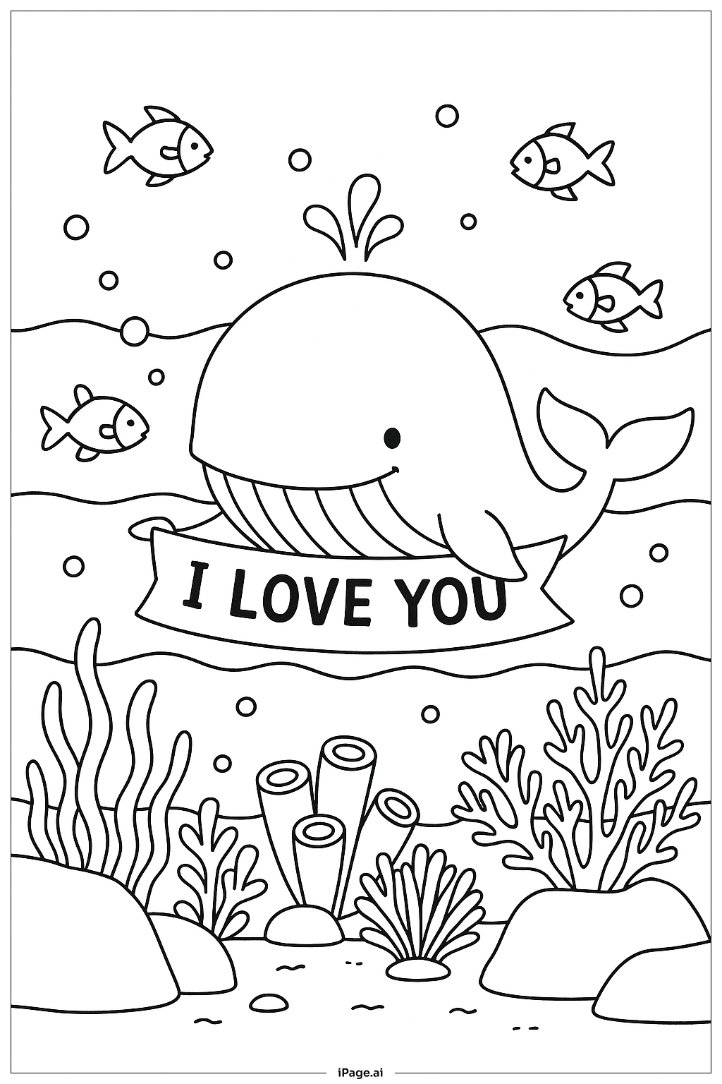  I Love You Underwater Scene Coloring Page 