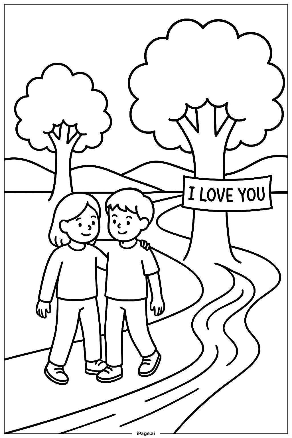  我爱你林间小径填色页 