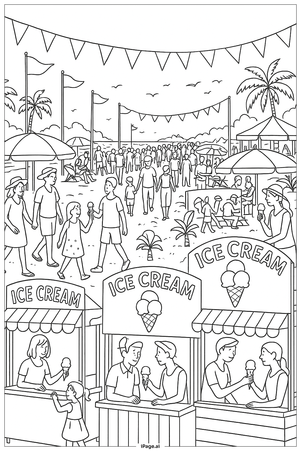  아이스크림 해변 축제 색칠공부 페이지 