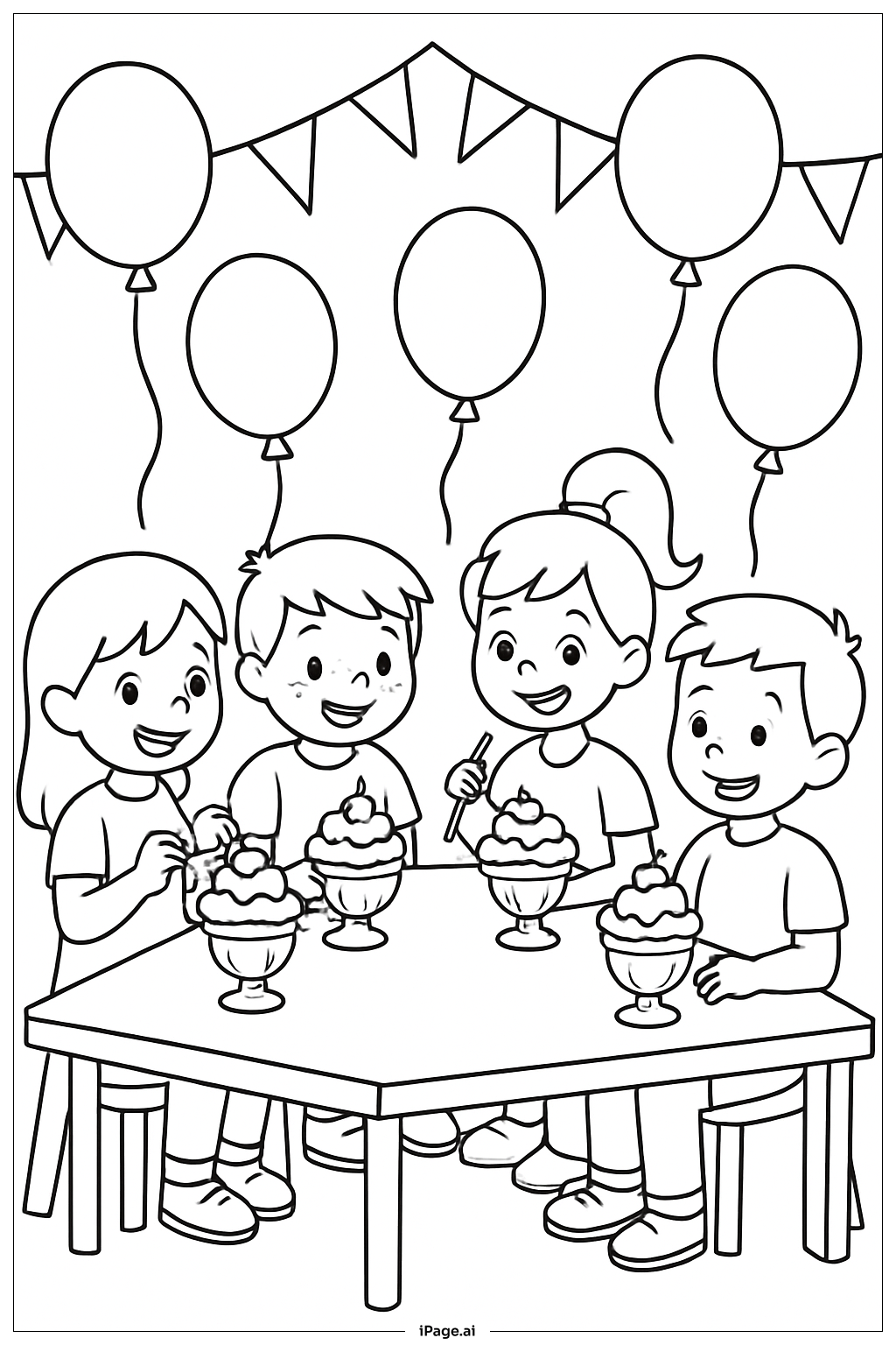  아이스크림 생일 파티 색칠공부 페이지 