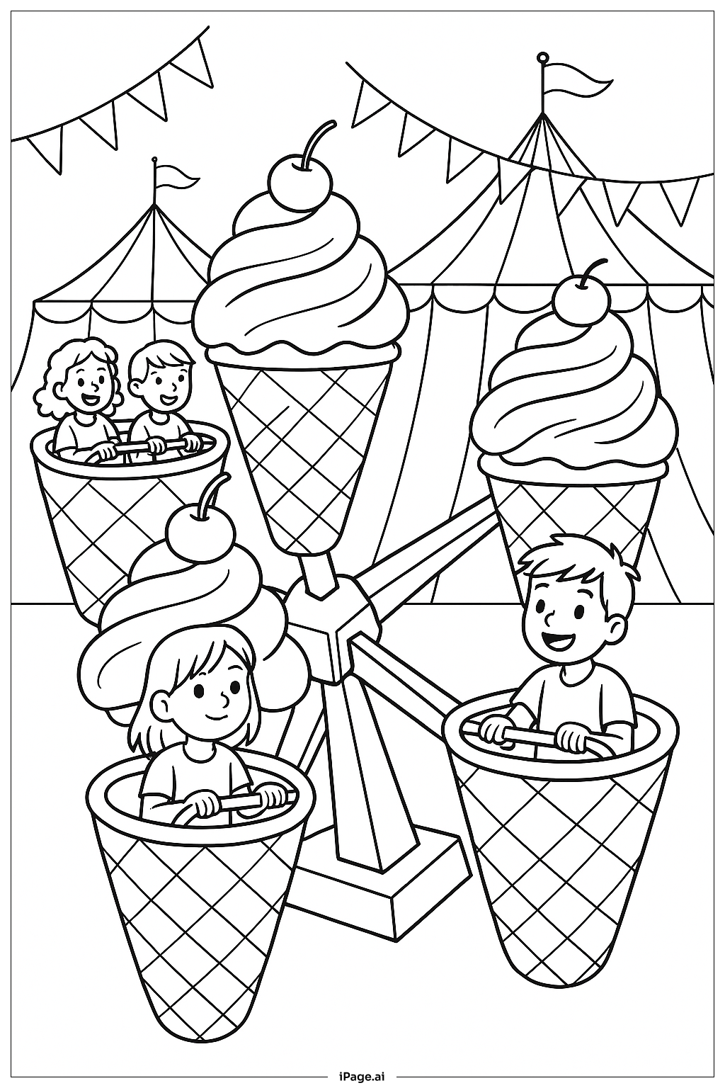  アイスクリームカーニバルライドの塗り絵ページ 
