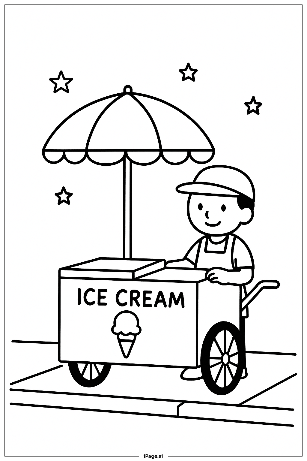  冰激凌车小贩填色页 