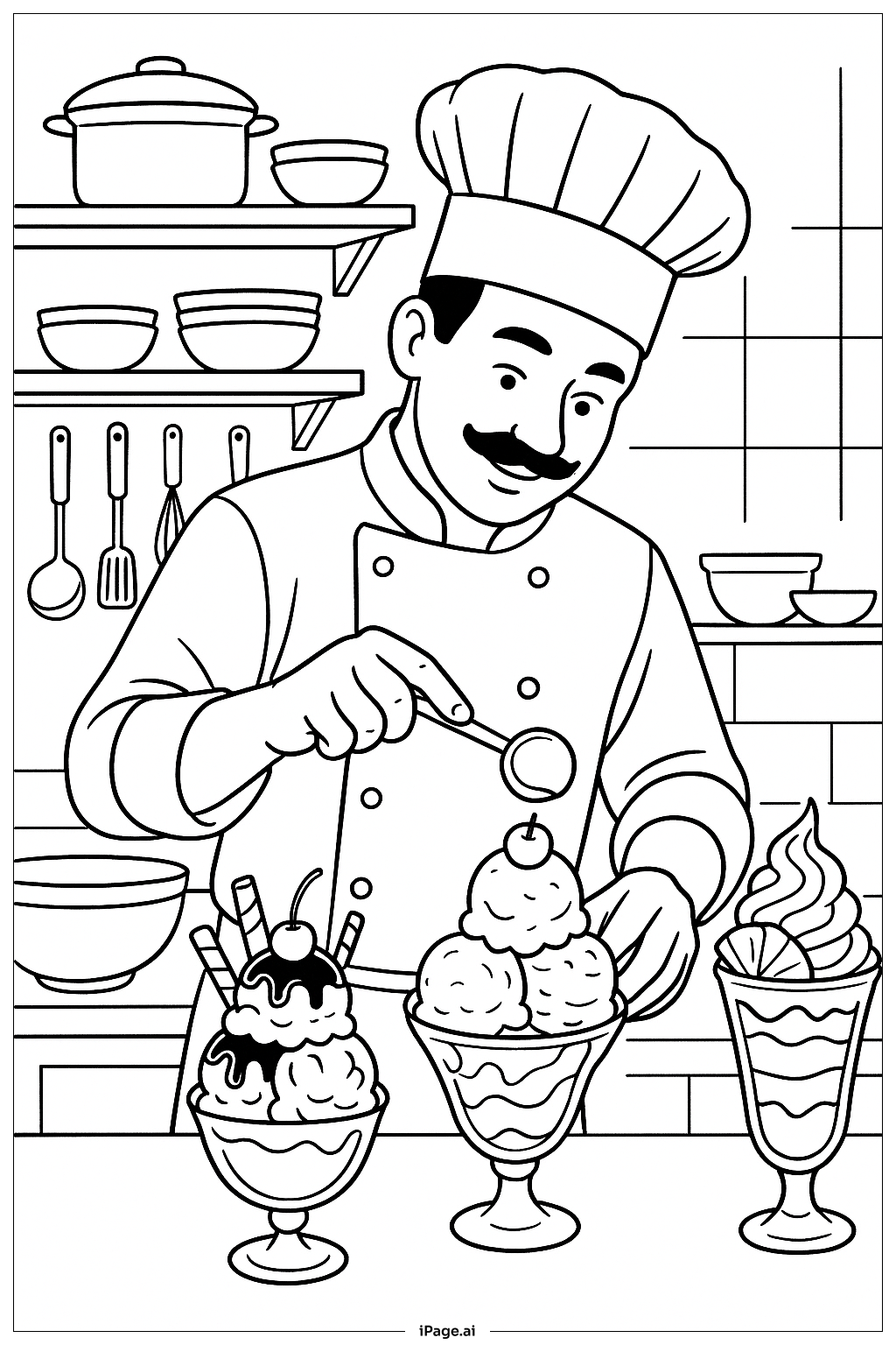  Página para colorir de Cozinha do Chef de Sorvete 