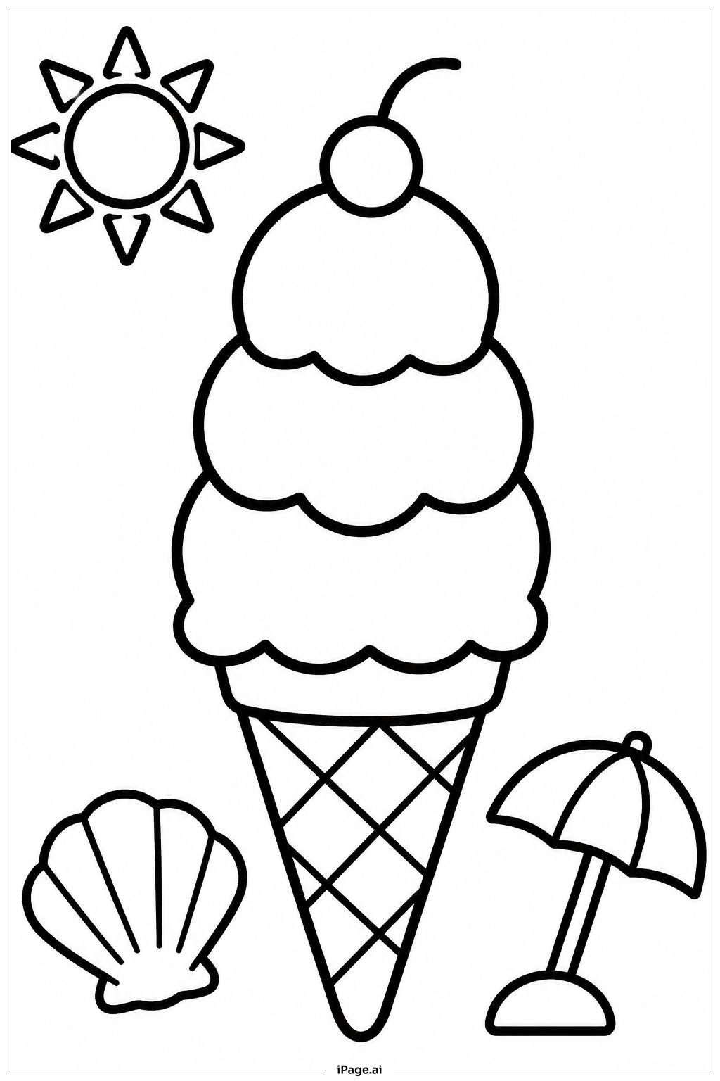 Ice Cream Cone At Beach Coloring Page 