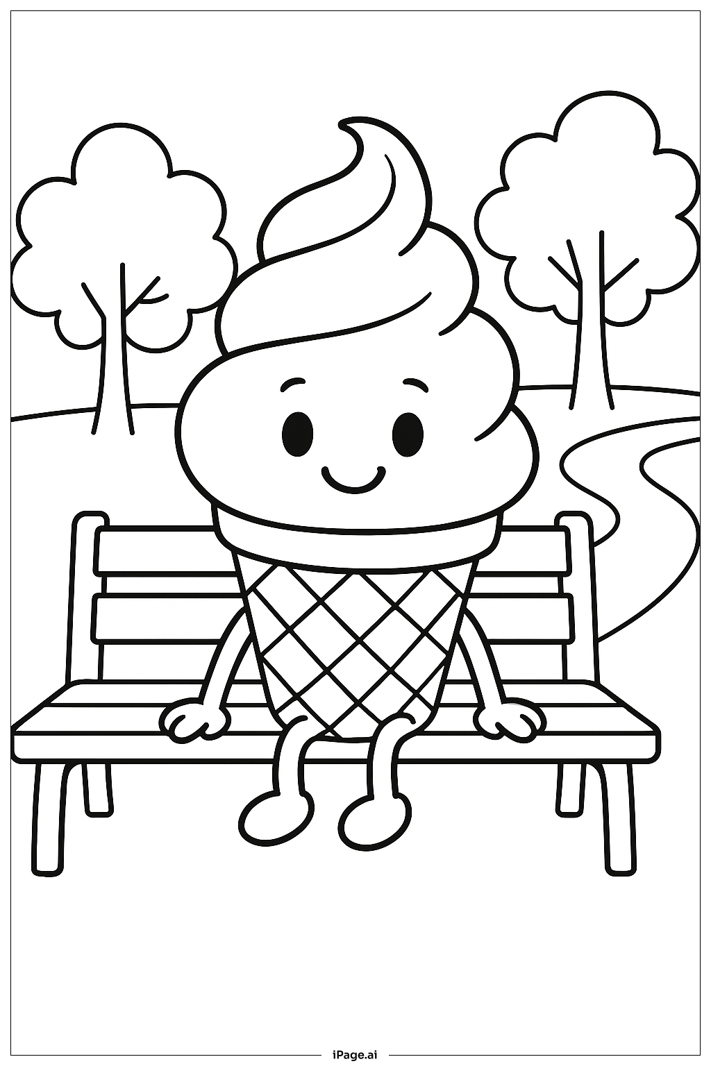  공원에서 아이스크림 콘 색칠공부 페이지 