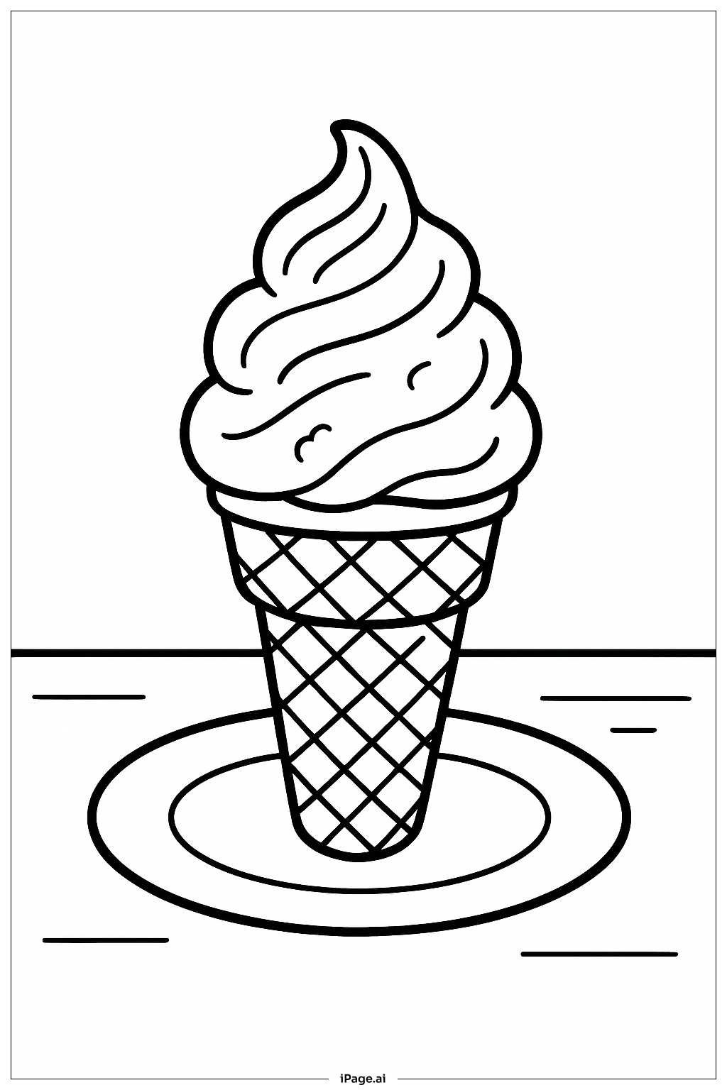  盘子上的冰激凌蛋筒填色页 