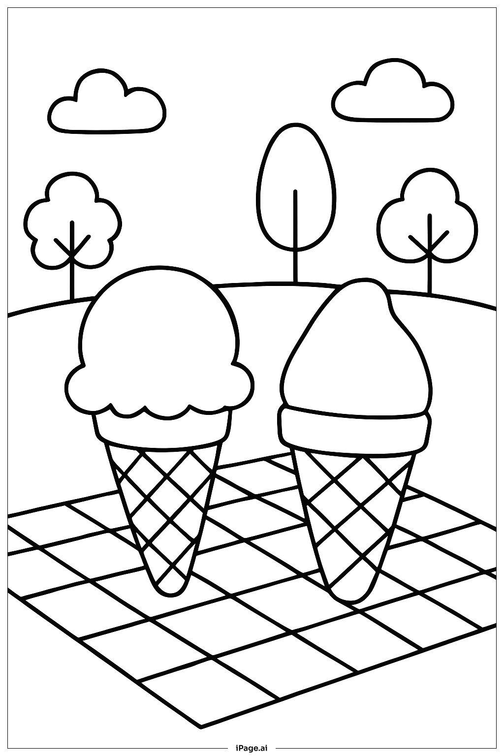  아이스크림 콘 피크닉 페어 색칠공부 페이지 