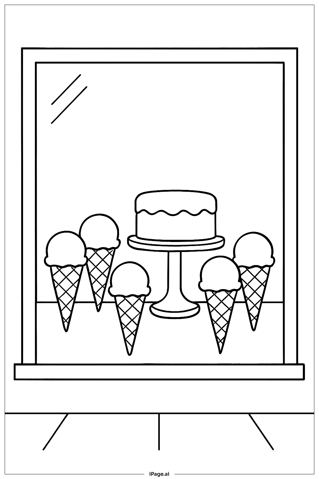  아이스크림 콘 가게 진열창 색칠공부 페이지 