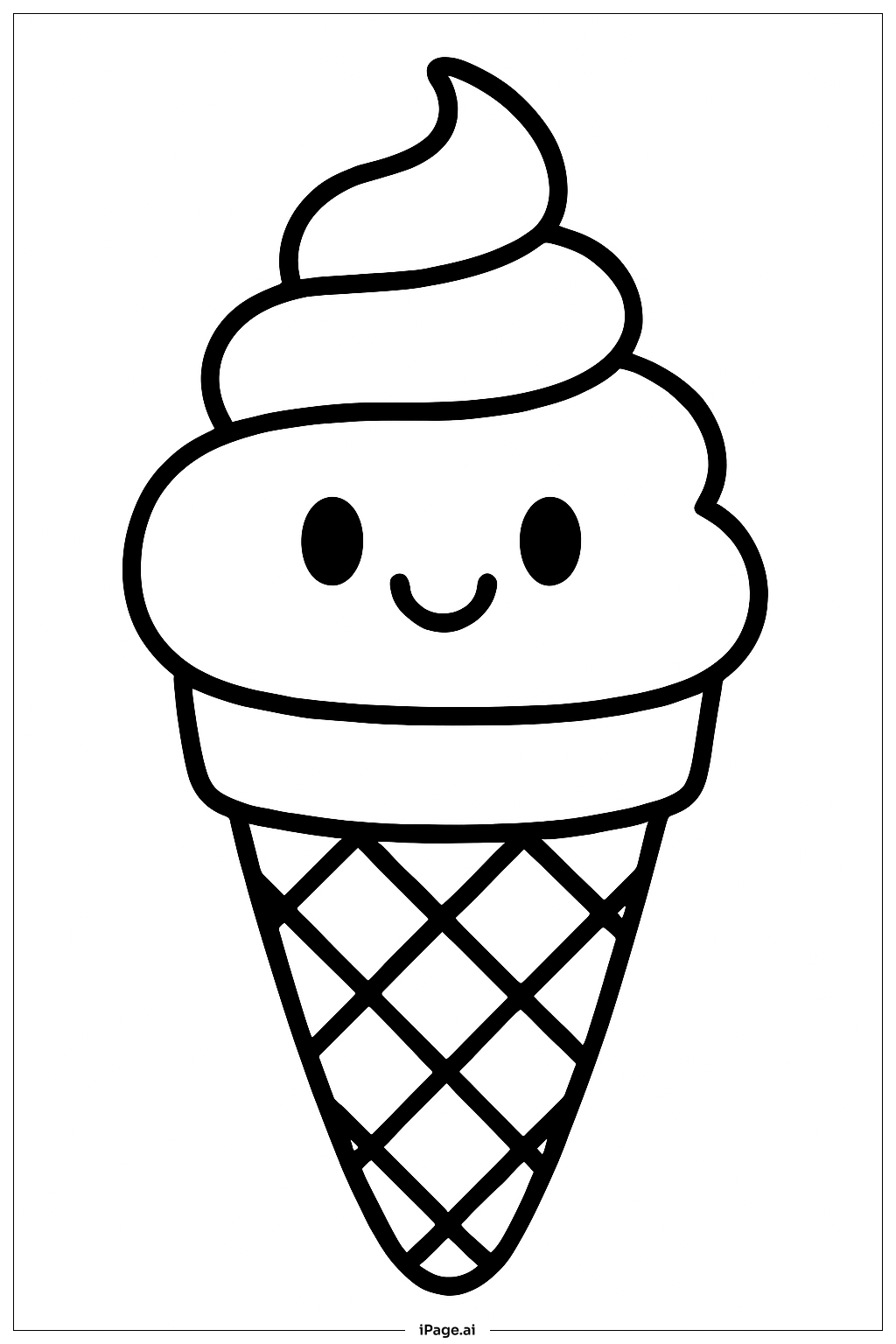  冰激凌蛋筒笑脸填色页 