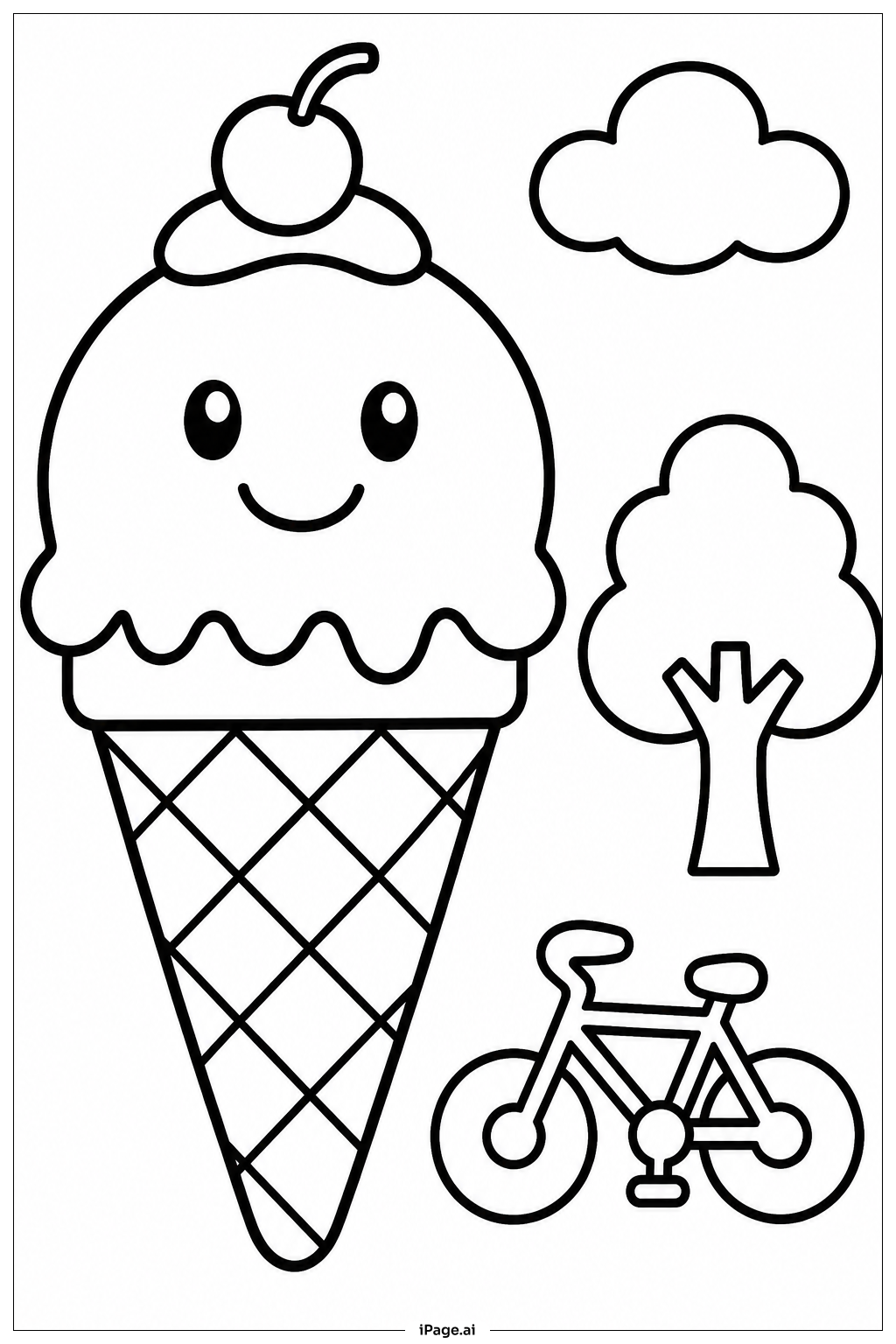  Ice Cream Cone With Bike Coloring Page 