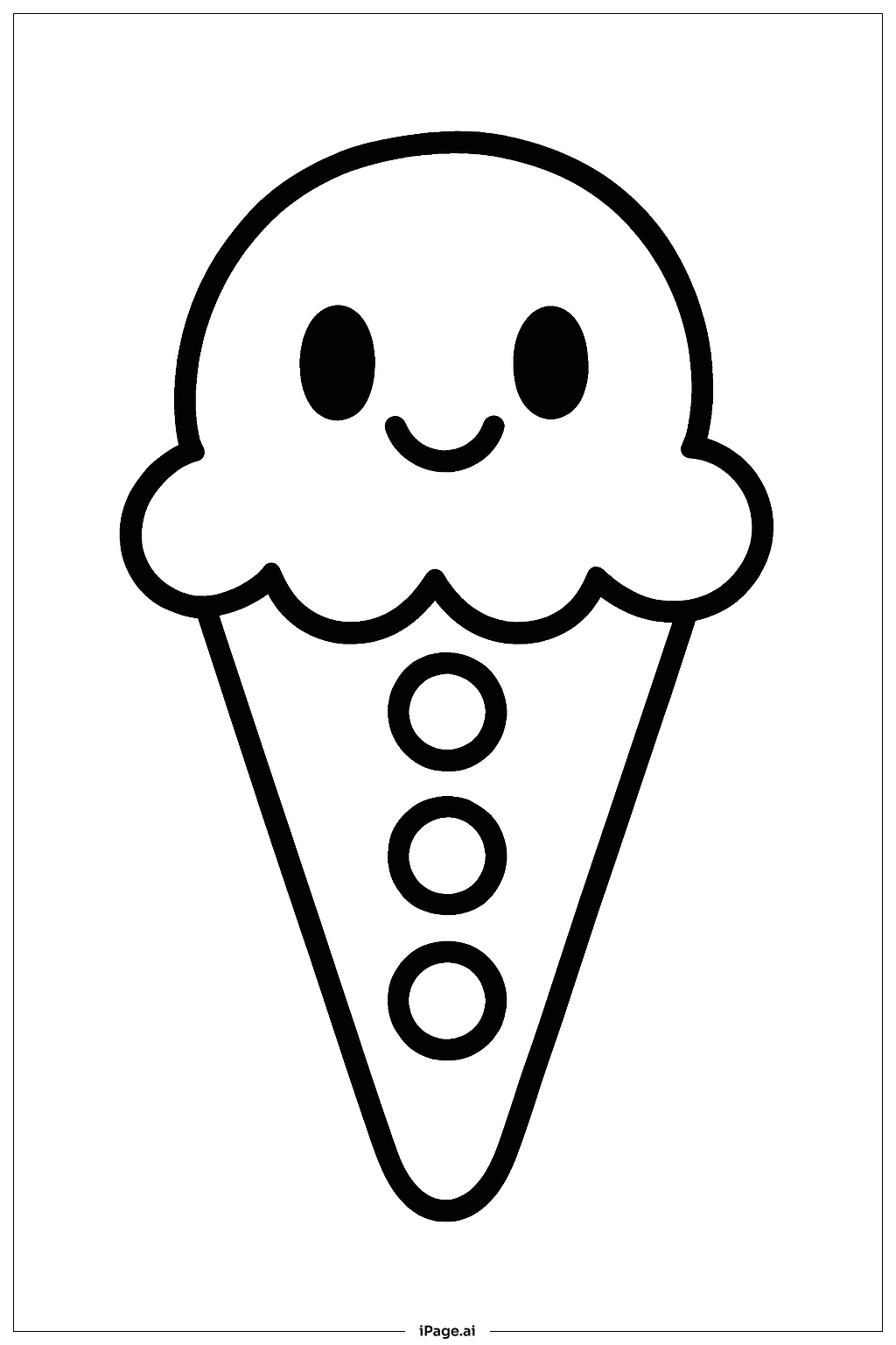  단추가 있는 아이스크림 콘 색칠공부 페이지 