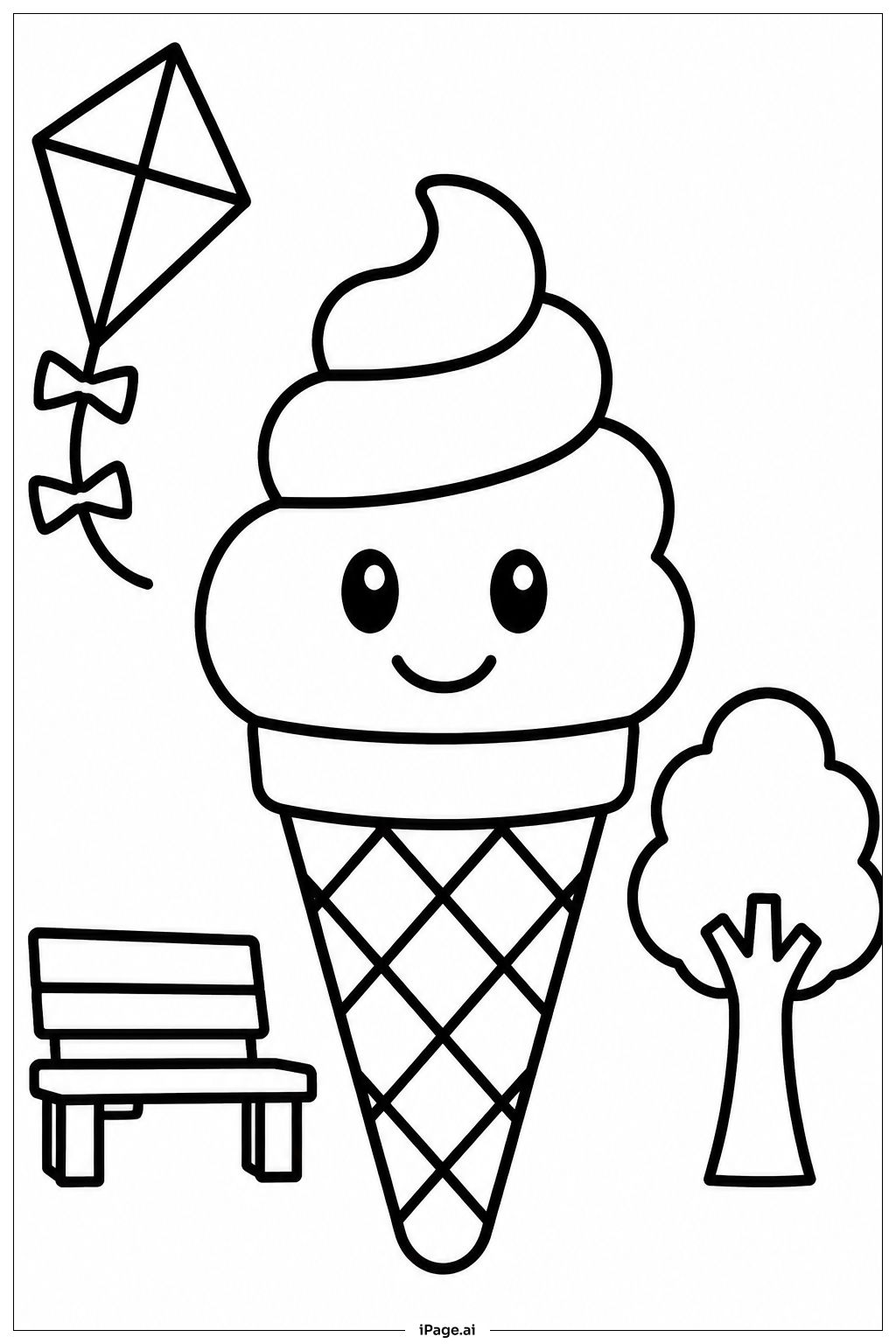  Ice Cream Cone With Friends Coloring Page 