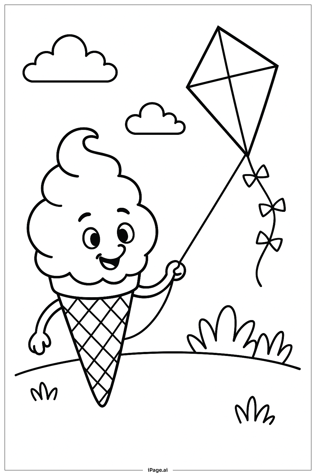  연 날리는 아이스크림 콘 색칠공부 페이지 